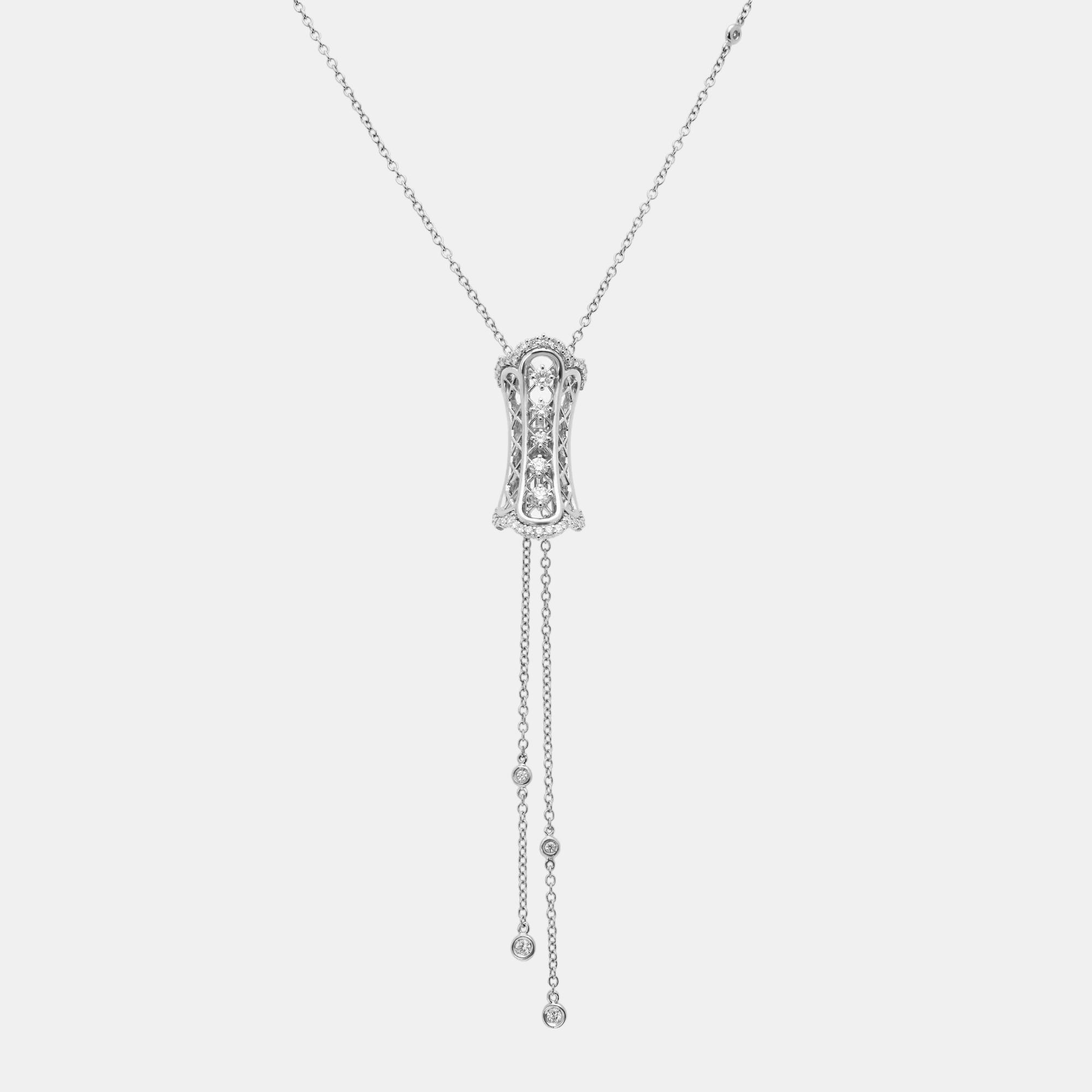 Damiani burlesque 18k white gold, round brilliant cut diamond 0.81ct. tw. lariat necklace