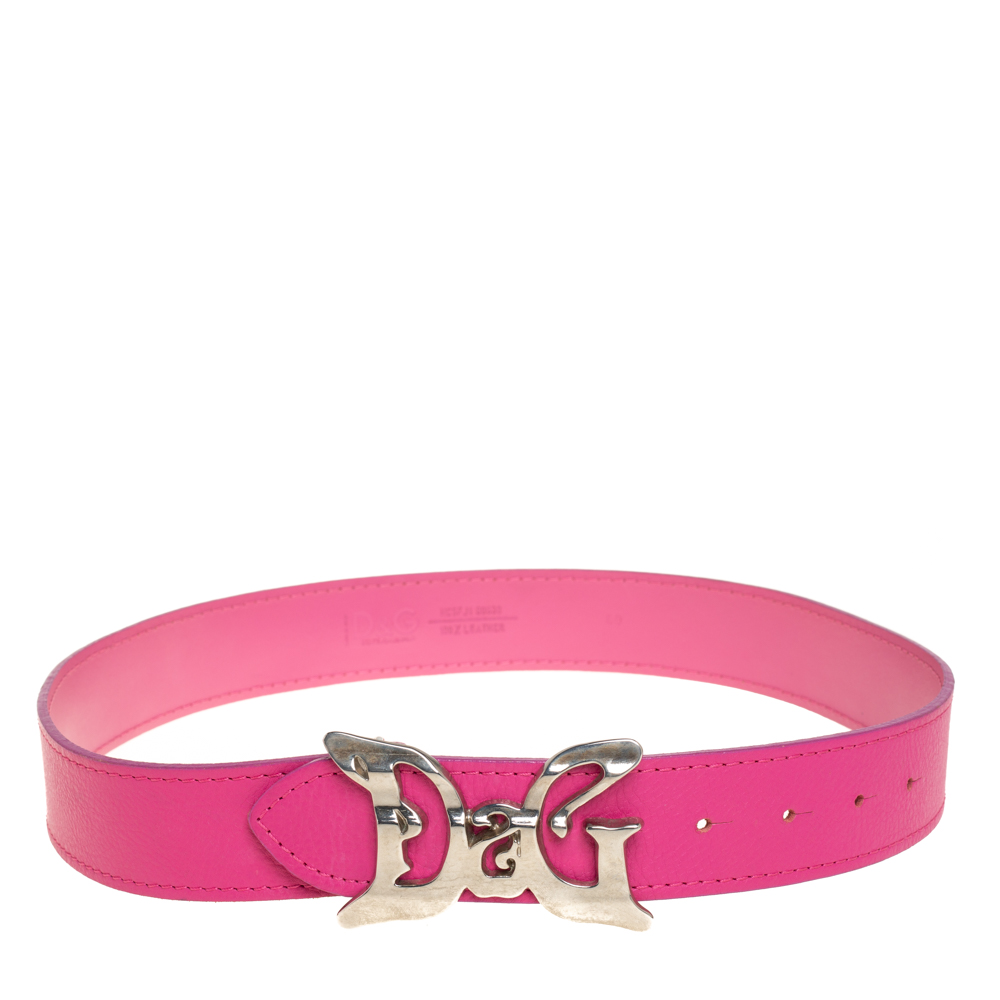 D & G Pink Leather Logo Buckle Belt 80 CM
