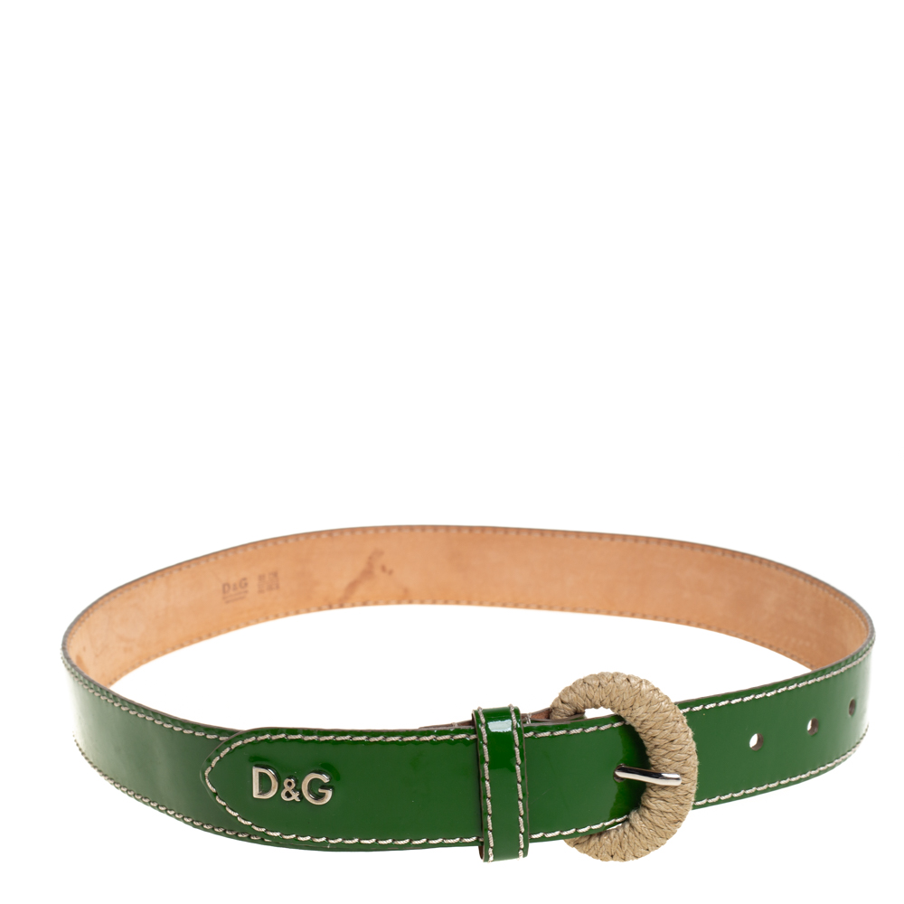 D & G Green Patent Leather Belt 80CM
