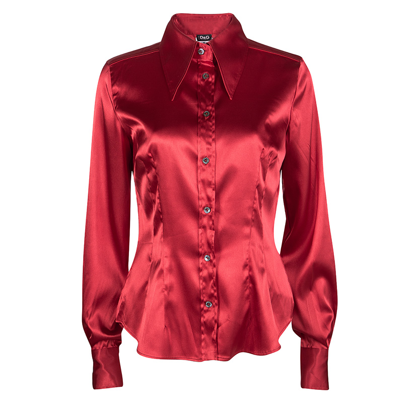 Image of D & G Red Button Front Long Sleeve Shirt M