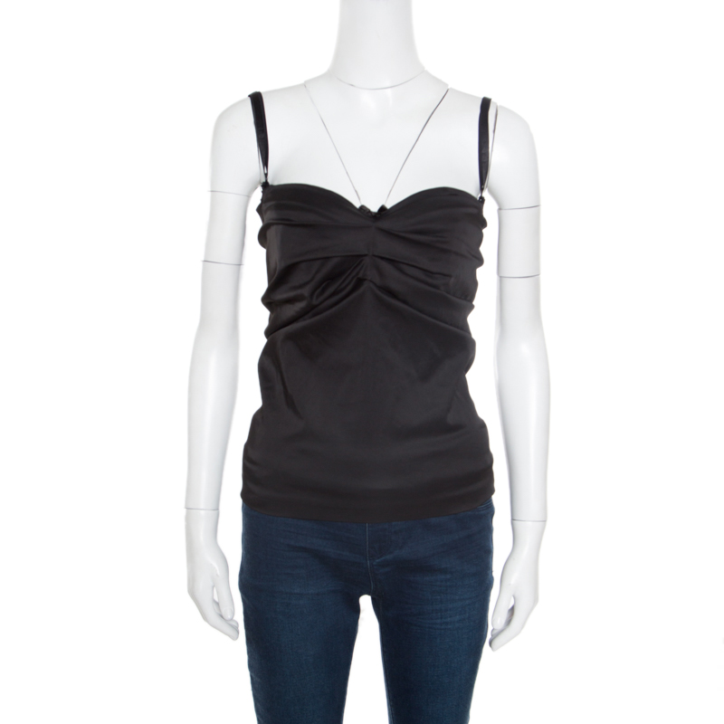 Image of D & G Black Draped Lace Bodice Trim Detail Top M