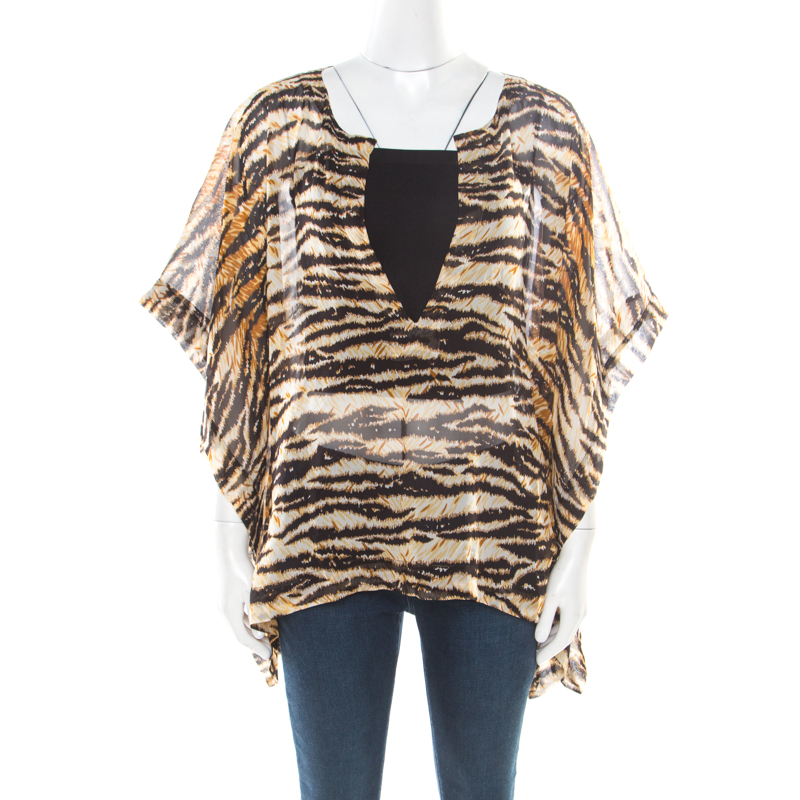 Image of D & G Multicolor Animal Printed Sheer Silk Kimono Style Blouse M