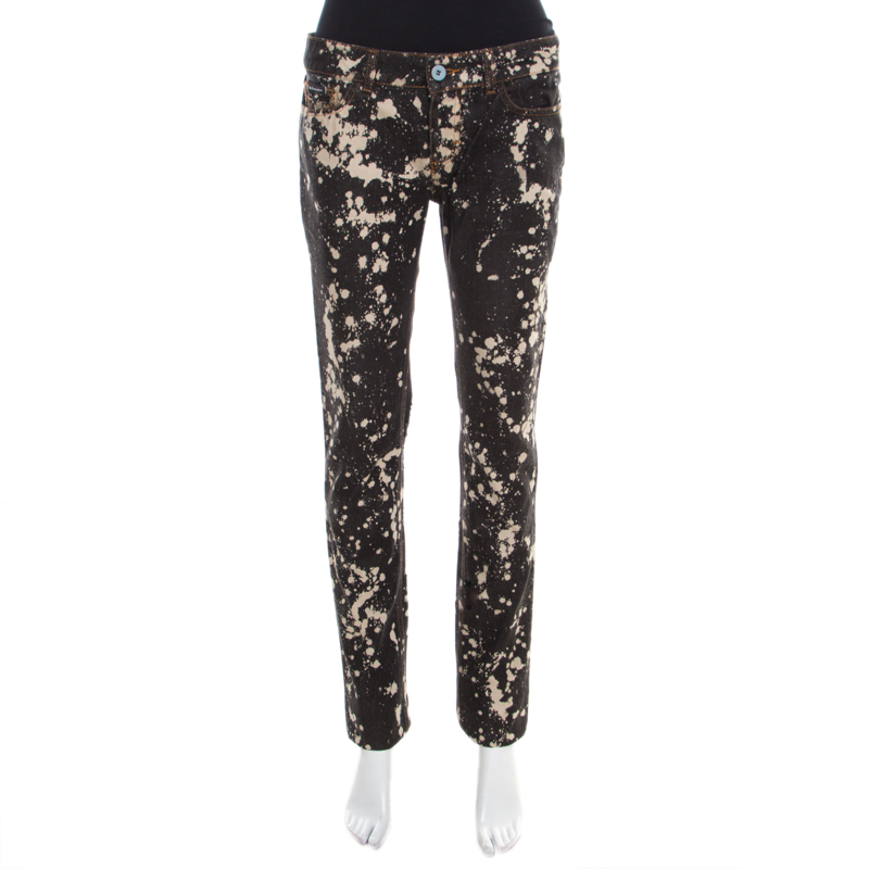 Image of D & G Black Splatter Print Distressed Denim Cute Skinny Jeans S