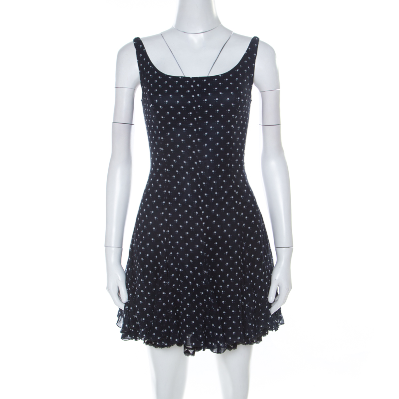 Image of D & G Navy Blue and White Printed Crepe Sleeveless Skater Dress S