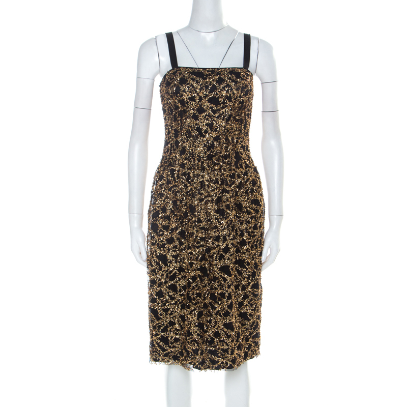 Image of D & G Black Tulle and Gold Confetti Embellished Cocktail Dress S