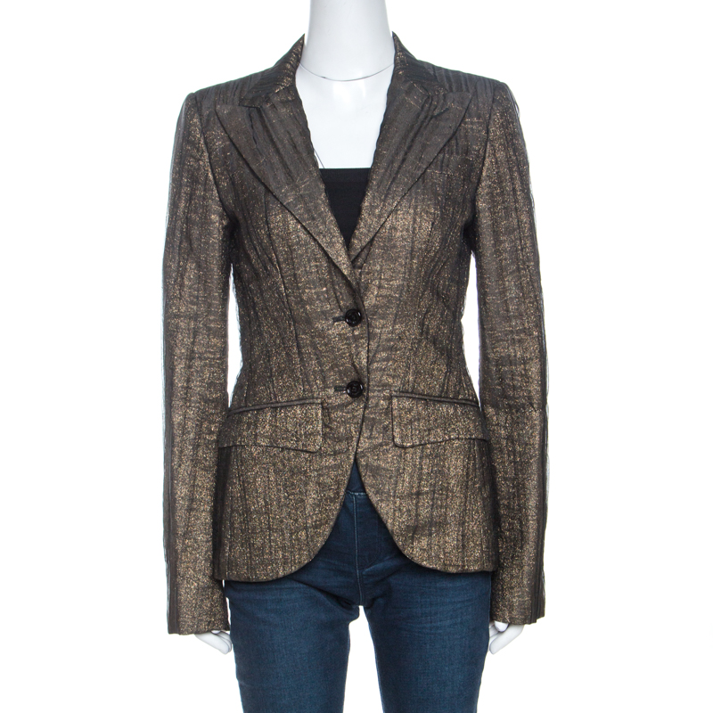 Image of D & G Gold Chiffon Overlay Tailored Blazer M