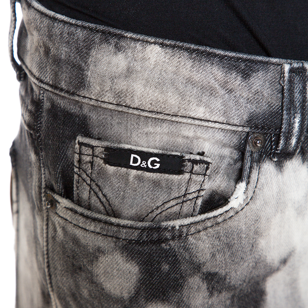 D&G Grey Acid Washed Denim Straight Fit Jeans S
