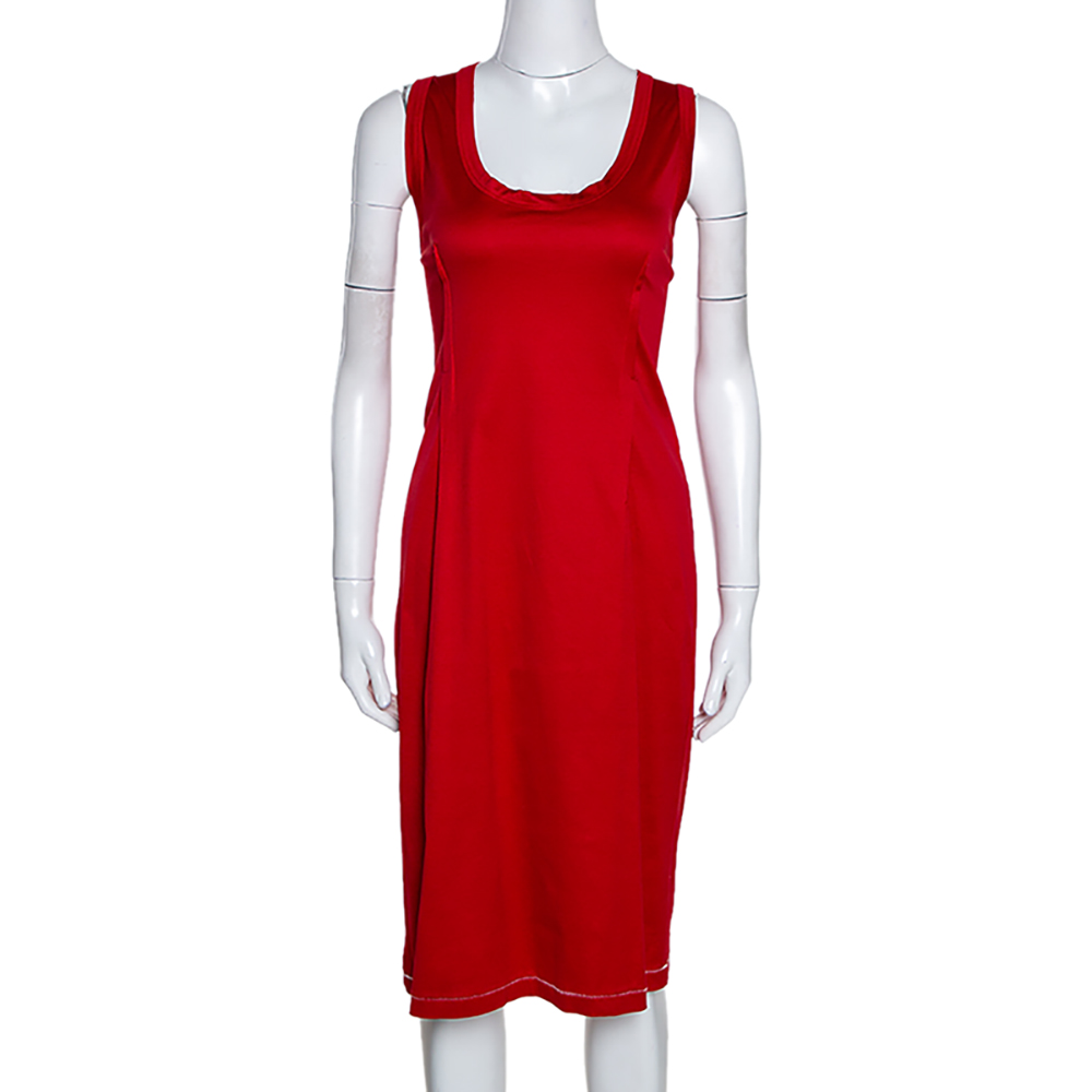 Image of D & G Red Stretch Cotton Sleeveless Midi Dress XL