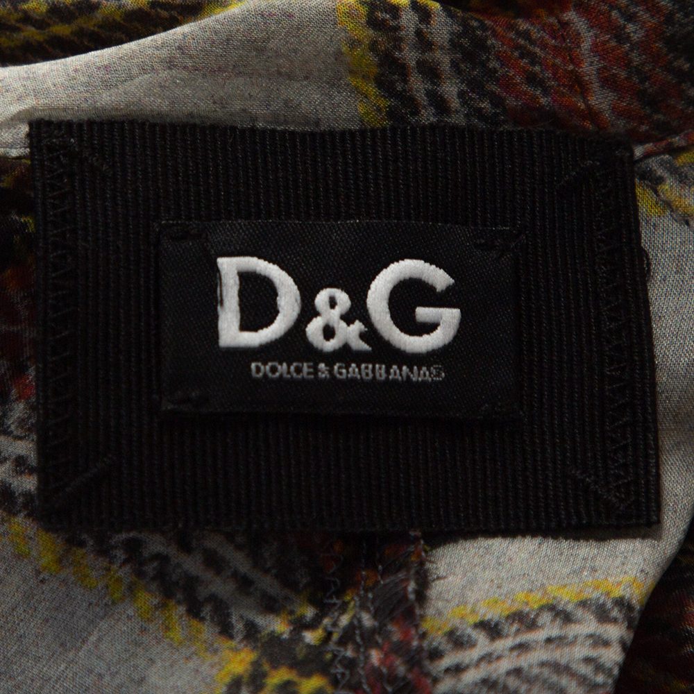 D&G Grey Plaid Print Silk Ruffled Midi Dress M