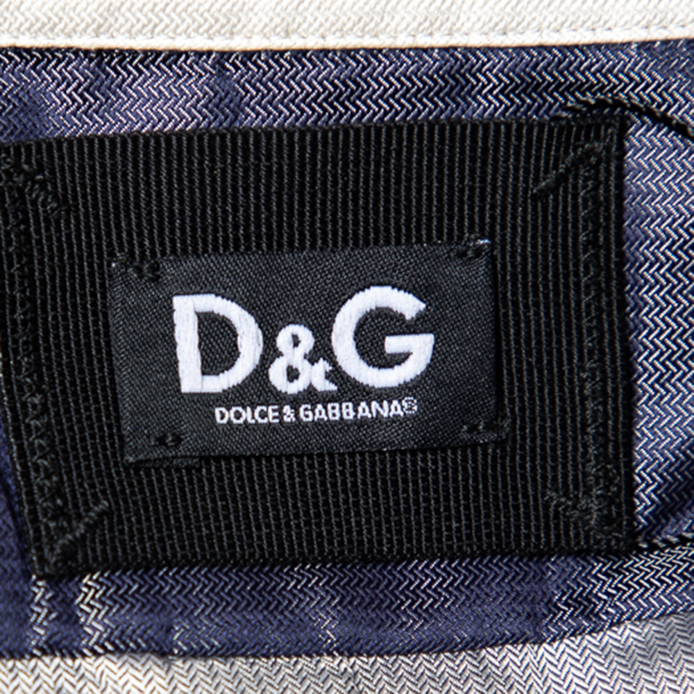 D&G Navy Blue Textured Silk Blend Contrast Trim Shirt M
