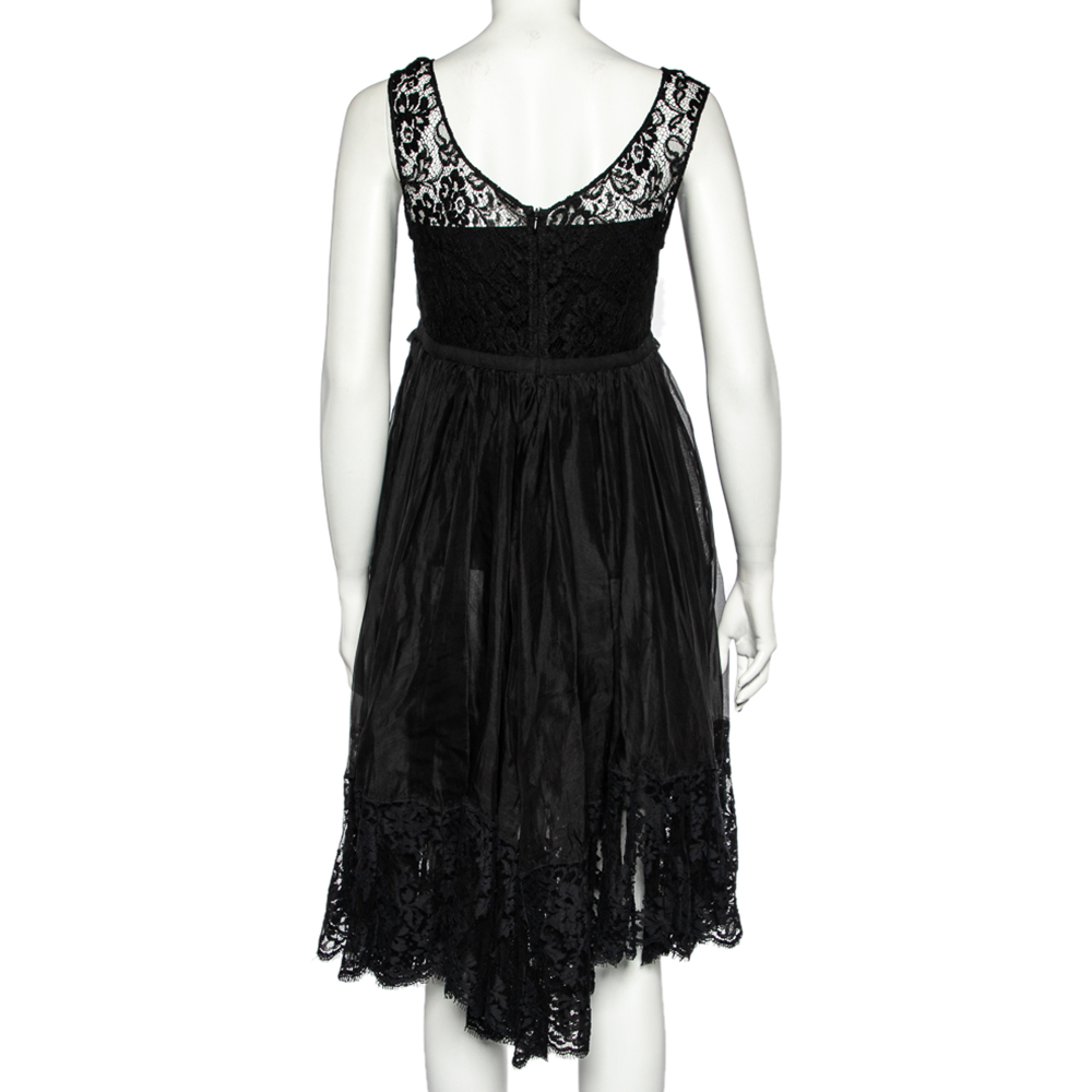 D&G Black Sheer Silk Lace Trim Sleeveless Dress M