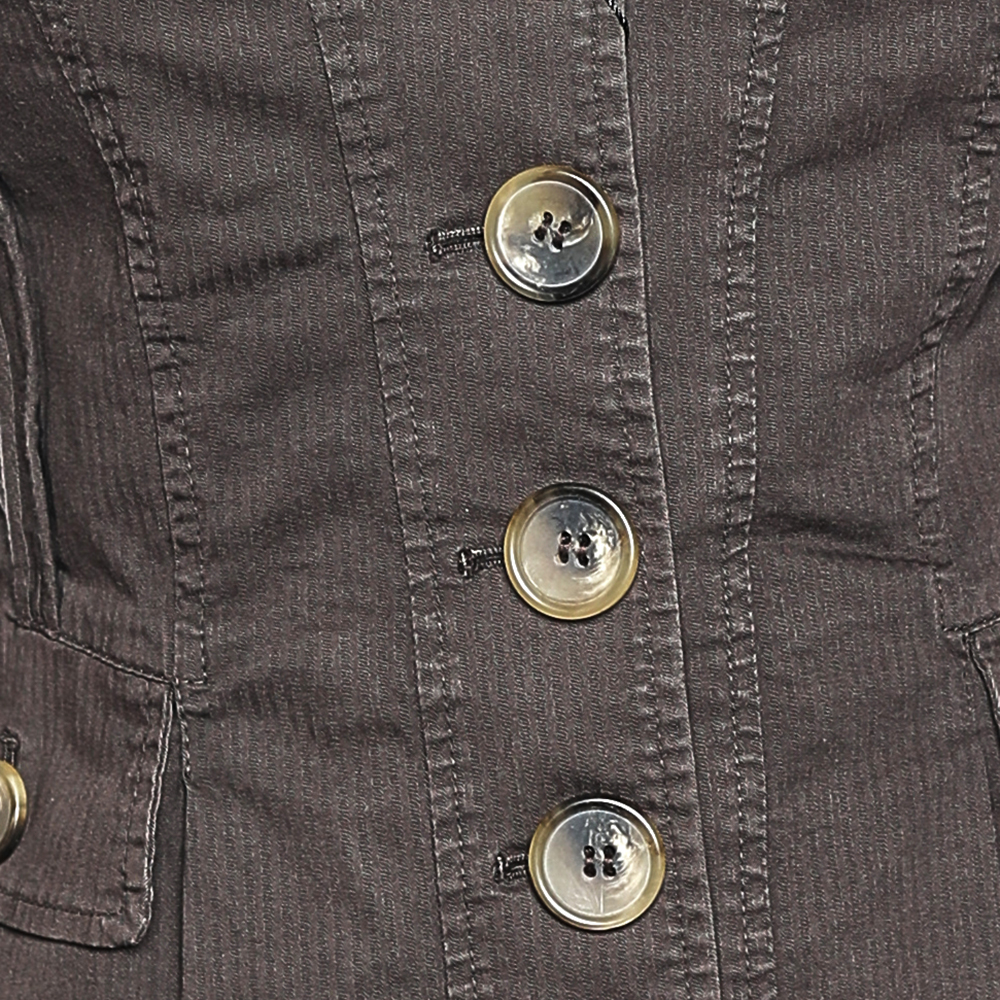 D&G Vintage Brown Cotton Textured Trim Button Front Blazer S