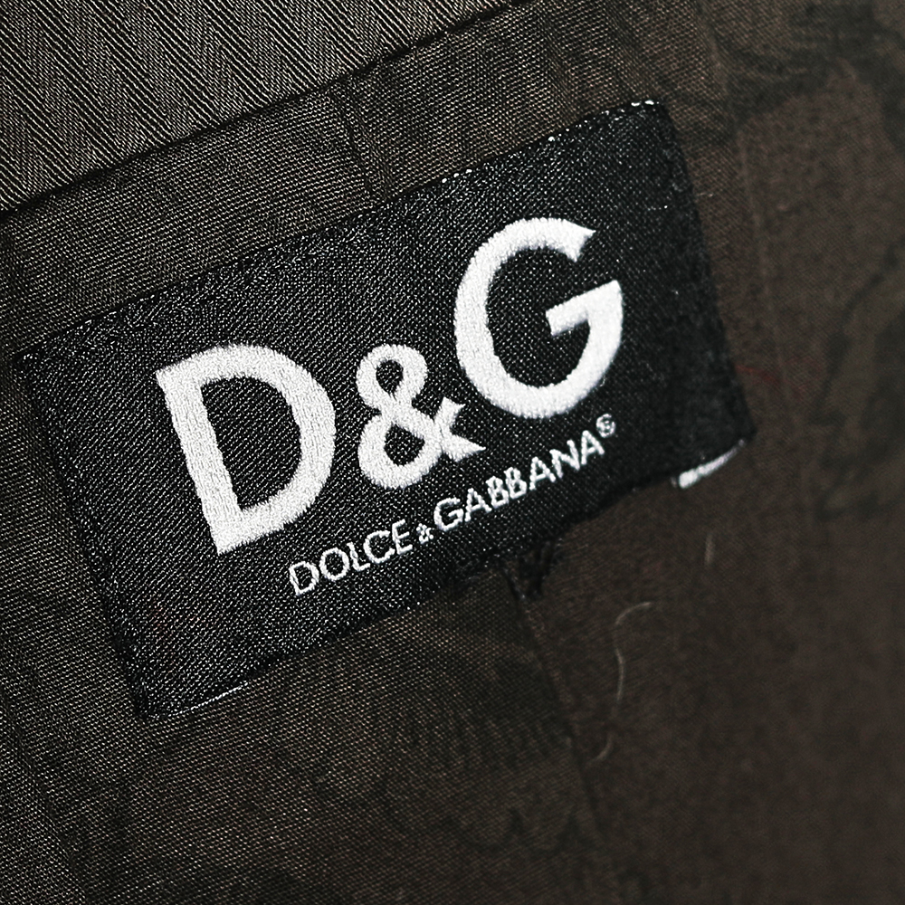 D&G Vintage Brown Cotton Textured Trim Button Front Blazer S
