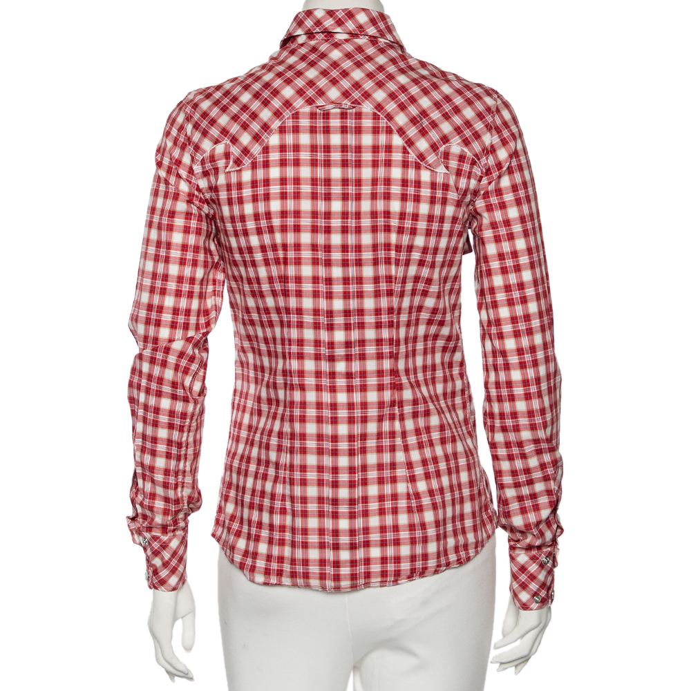 D&G Red Checkered Cotton Regular Fit Shirt M
