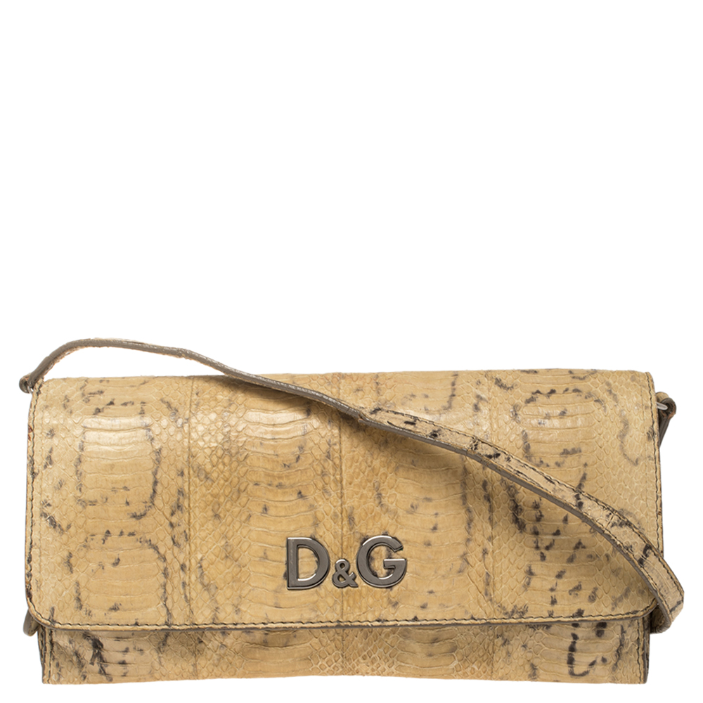 Image of D & G Beige Snakeskin Effect Leather Sasha Shoulder Bag