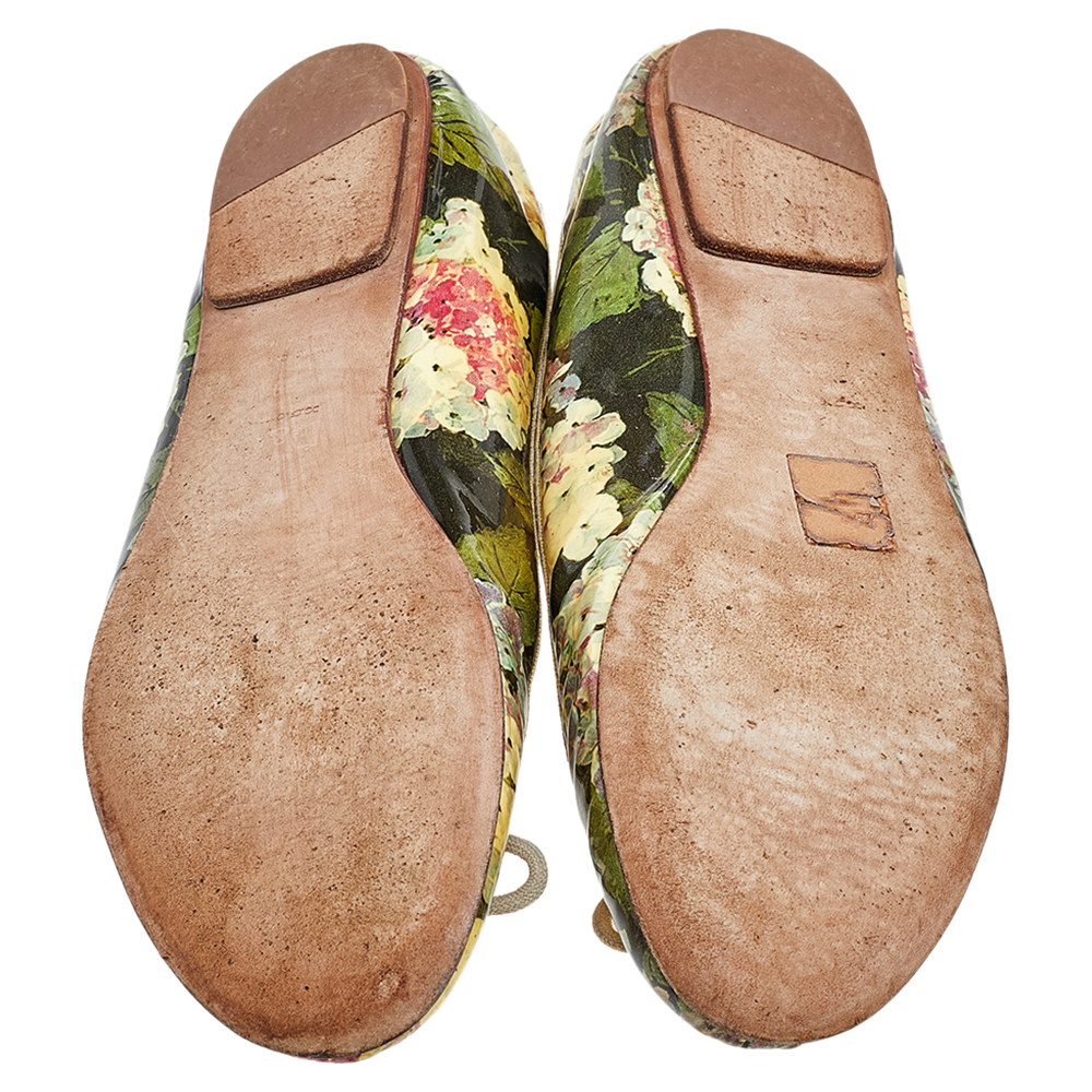 D&G Multicolor Floral Print Patent Leather Bow Ballet Flats Size 39