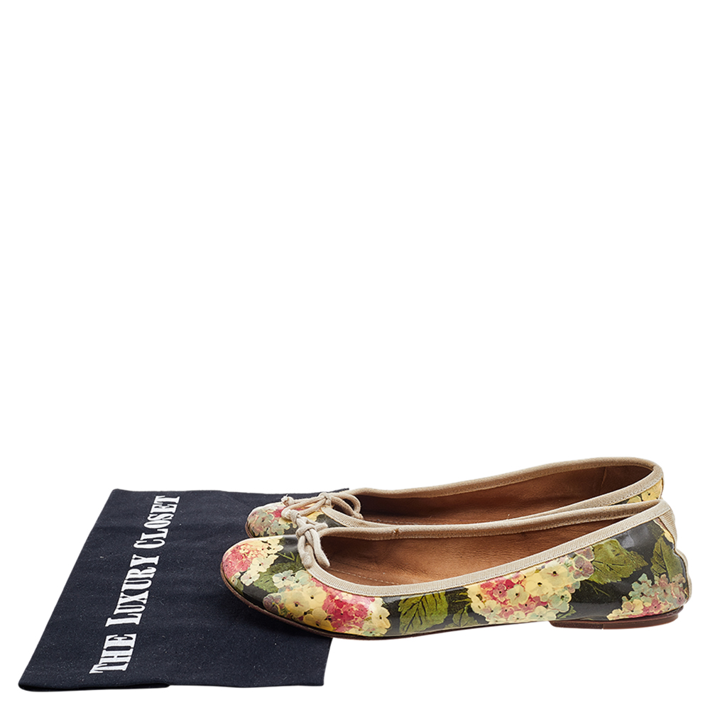 D&G Multicolor Floral Print Patent Leather Bow Ballet Flats Size 39