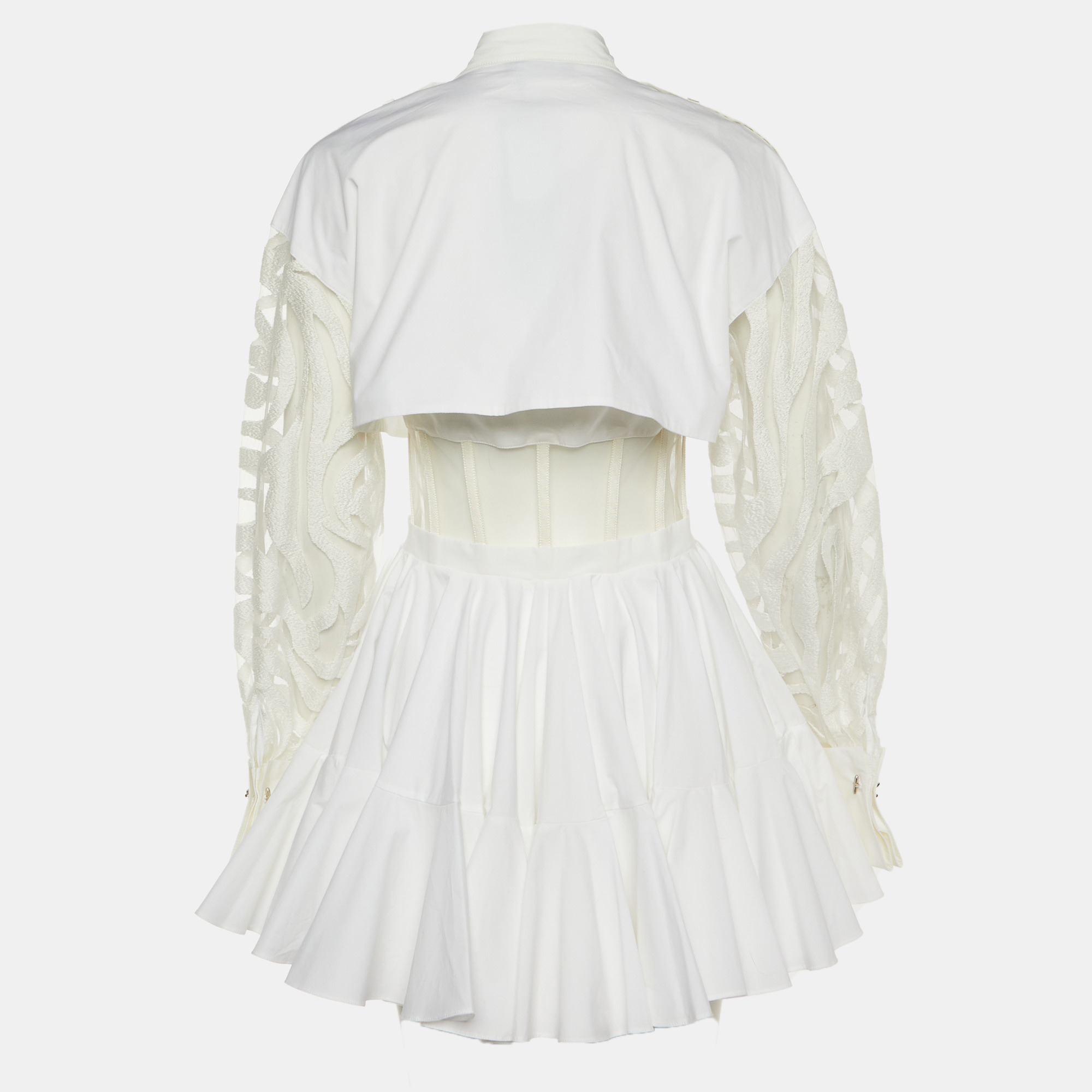 David Koma White Cotton Tulle Paneled Skater Dress M