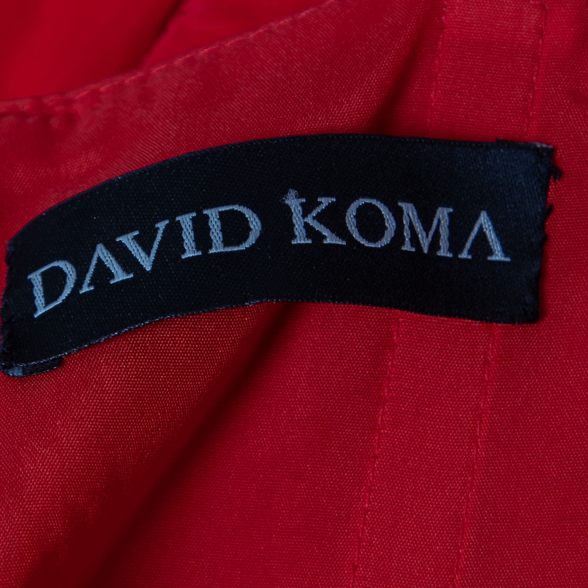 David Koma Red Taffeta Strapless Ruched Asymmetrical Mini Dress M