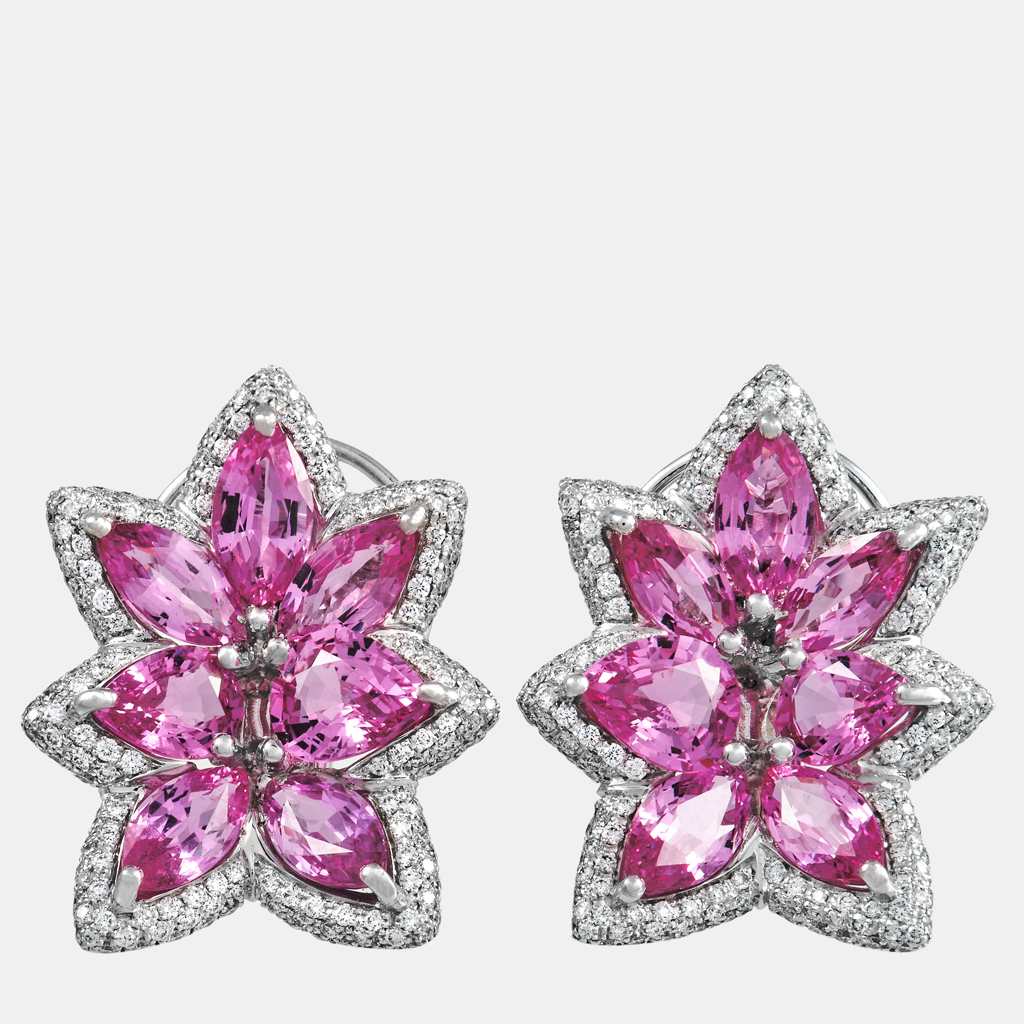 De grisogono de grisogono 18k white gold 1.94 ct diamond and pink sapphire earrings