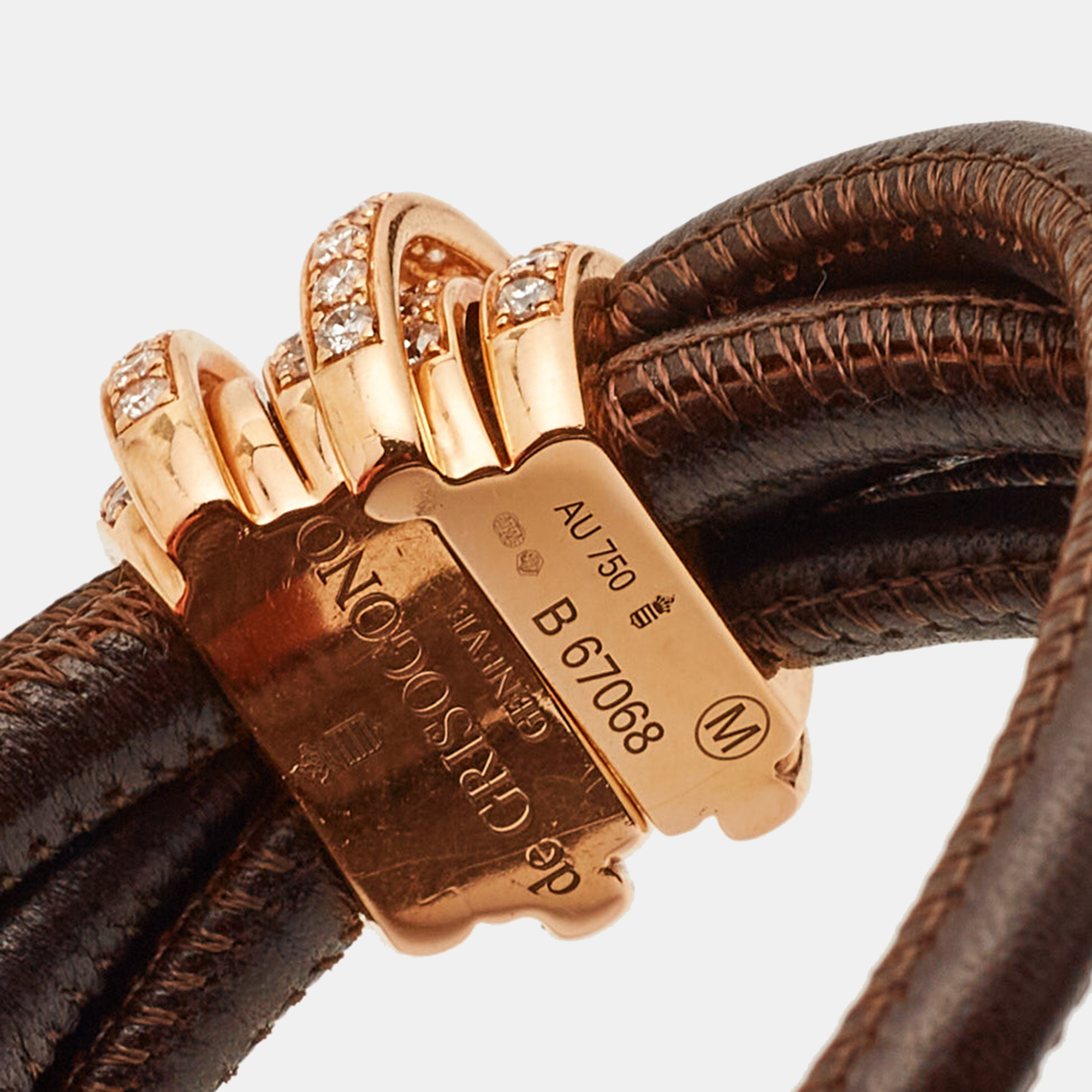 De Grisogono Allegra Diamonds 18k Rose Gold Leather Bracelet