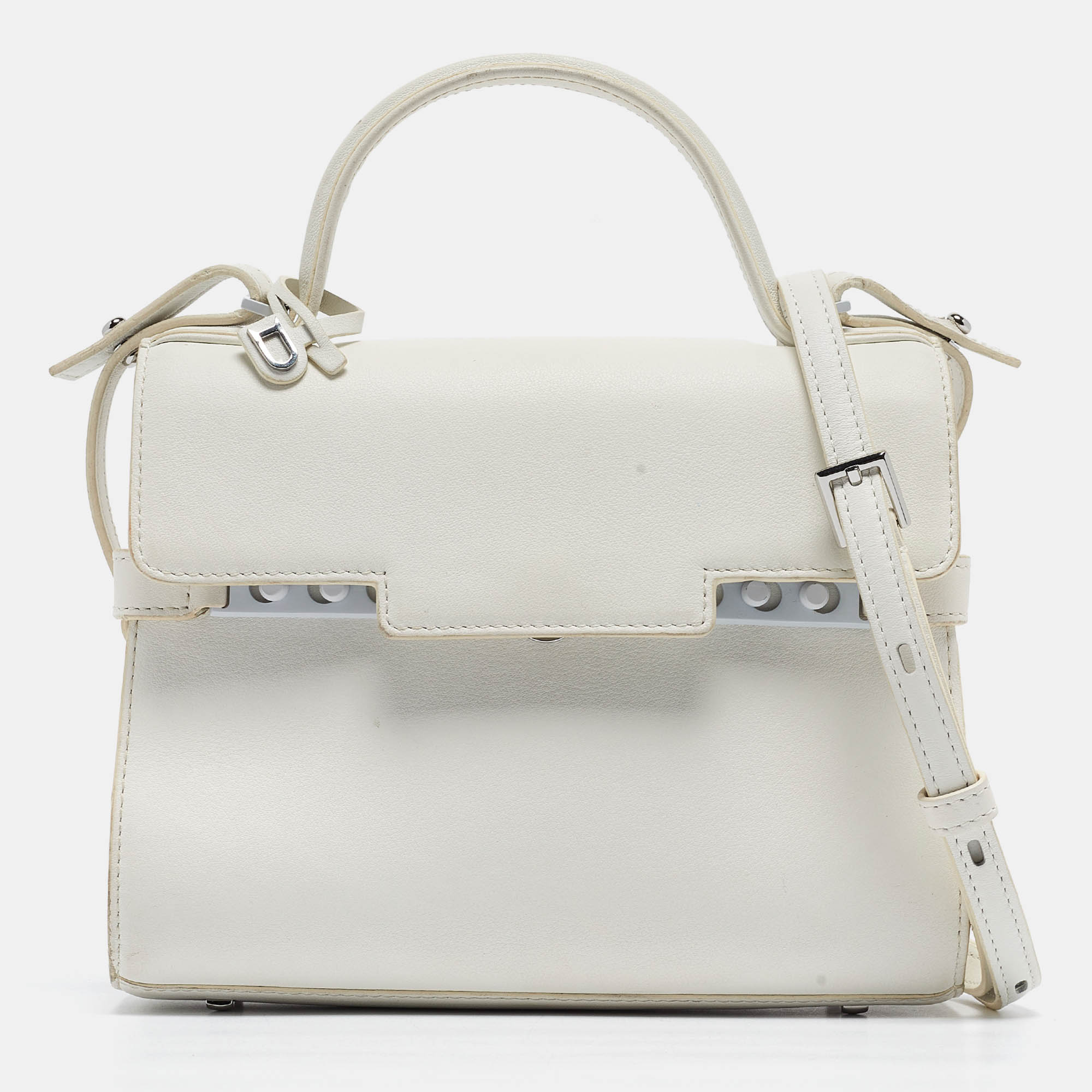 Delvaux white leather tempete pm top handle bag