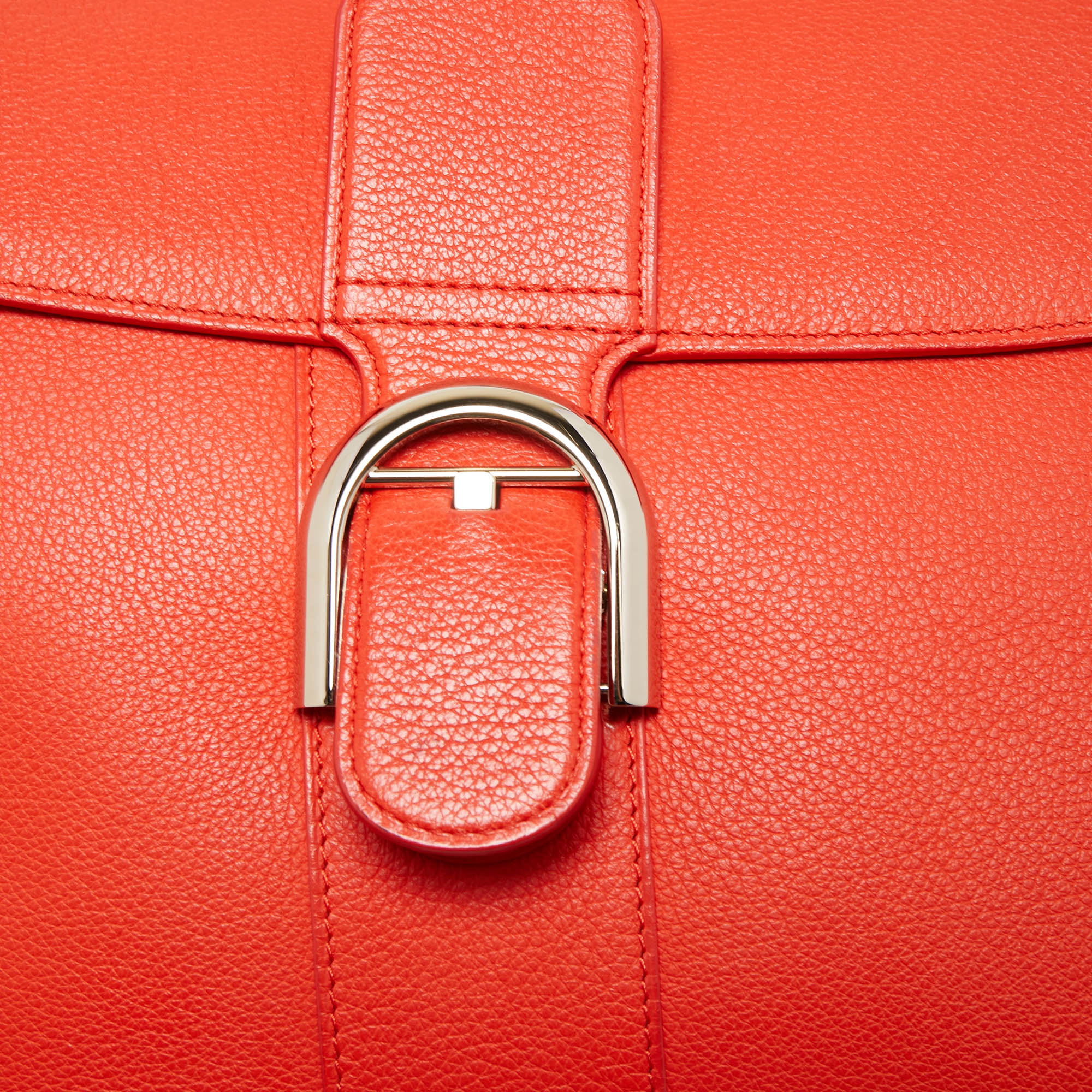 Delvaux Orange Leather Brillant MM Top Handle Bag