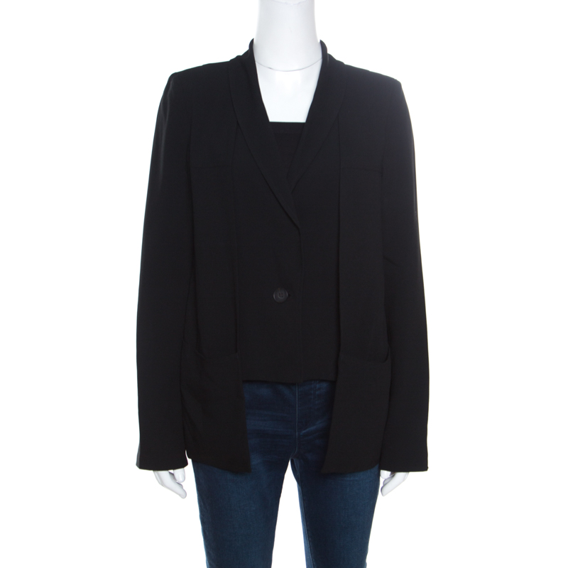 10 Crosby Derek Lam Black Crepe Faux Vest Detail Layered Blazer S