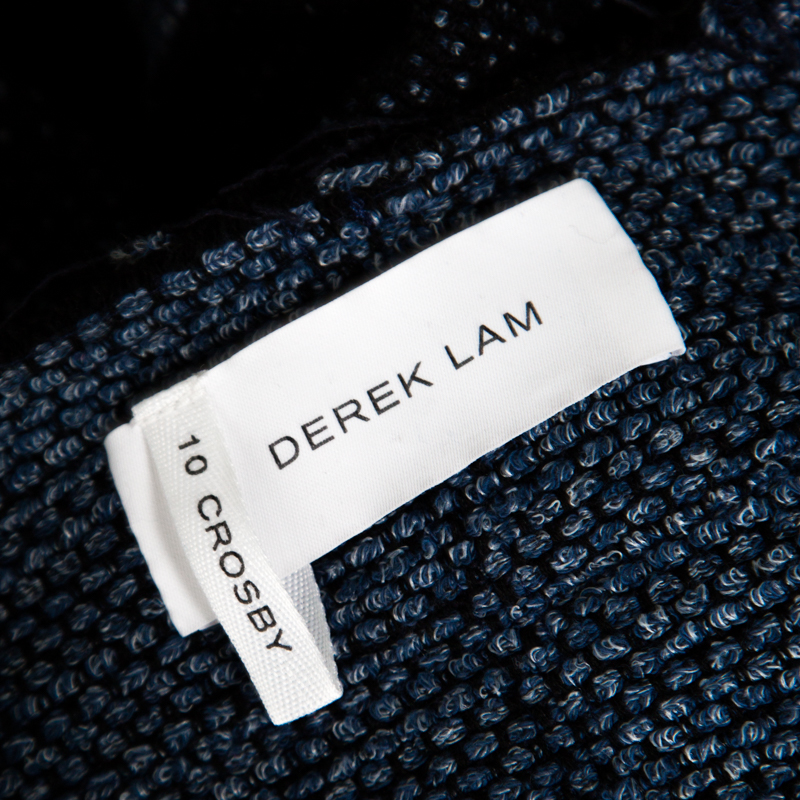 10 Crosby Derek Lam Navy Blue And Black Textured Raw Trim Detail Open Front Jacket S