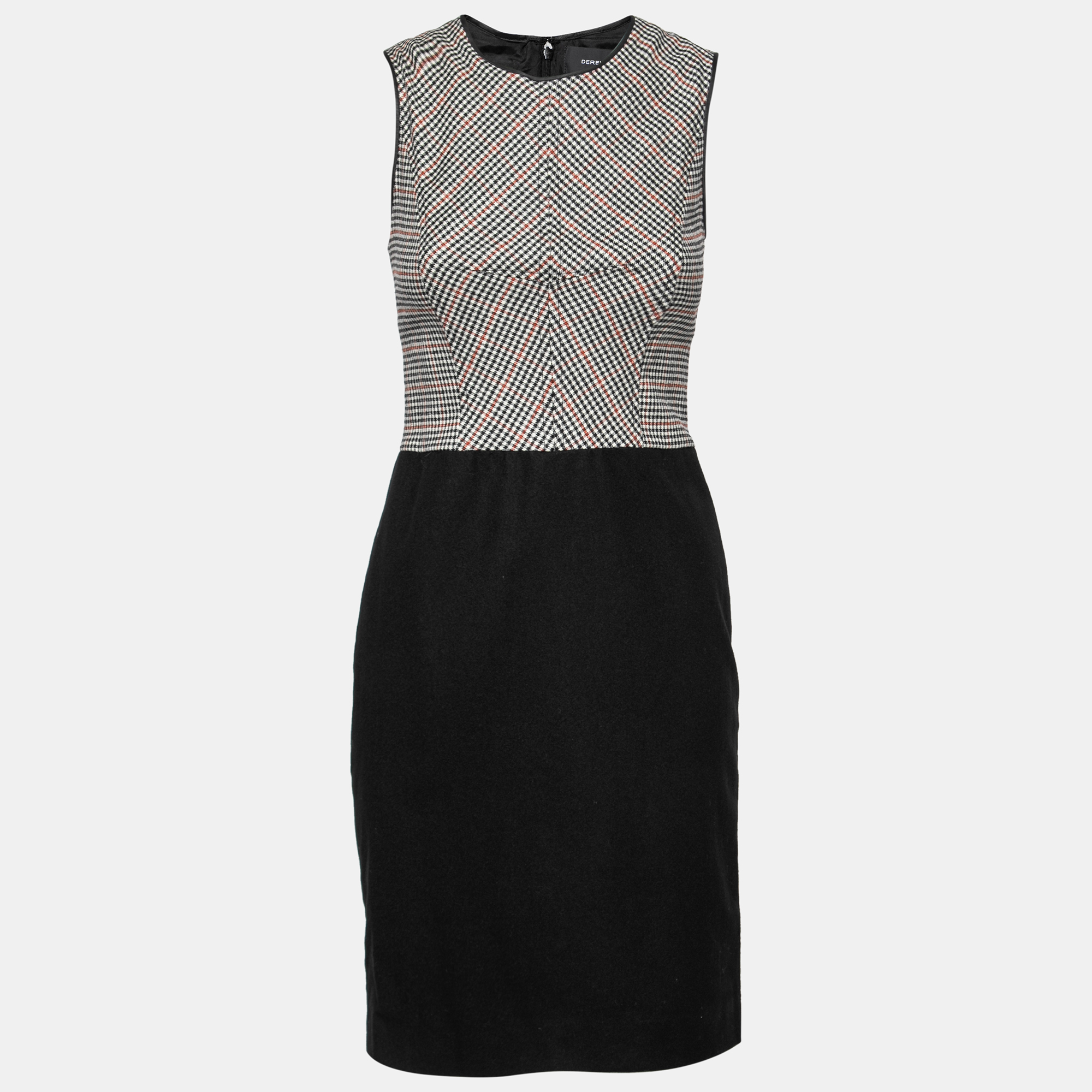 Derek Lam Houndstooth Bodice Colorblock Sleeveless Wool Dress S