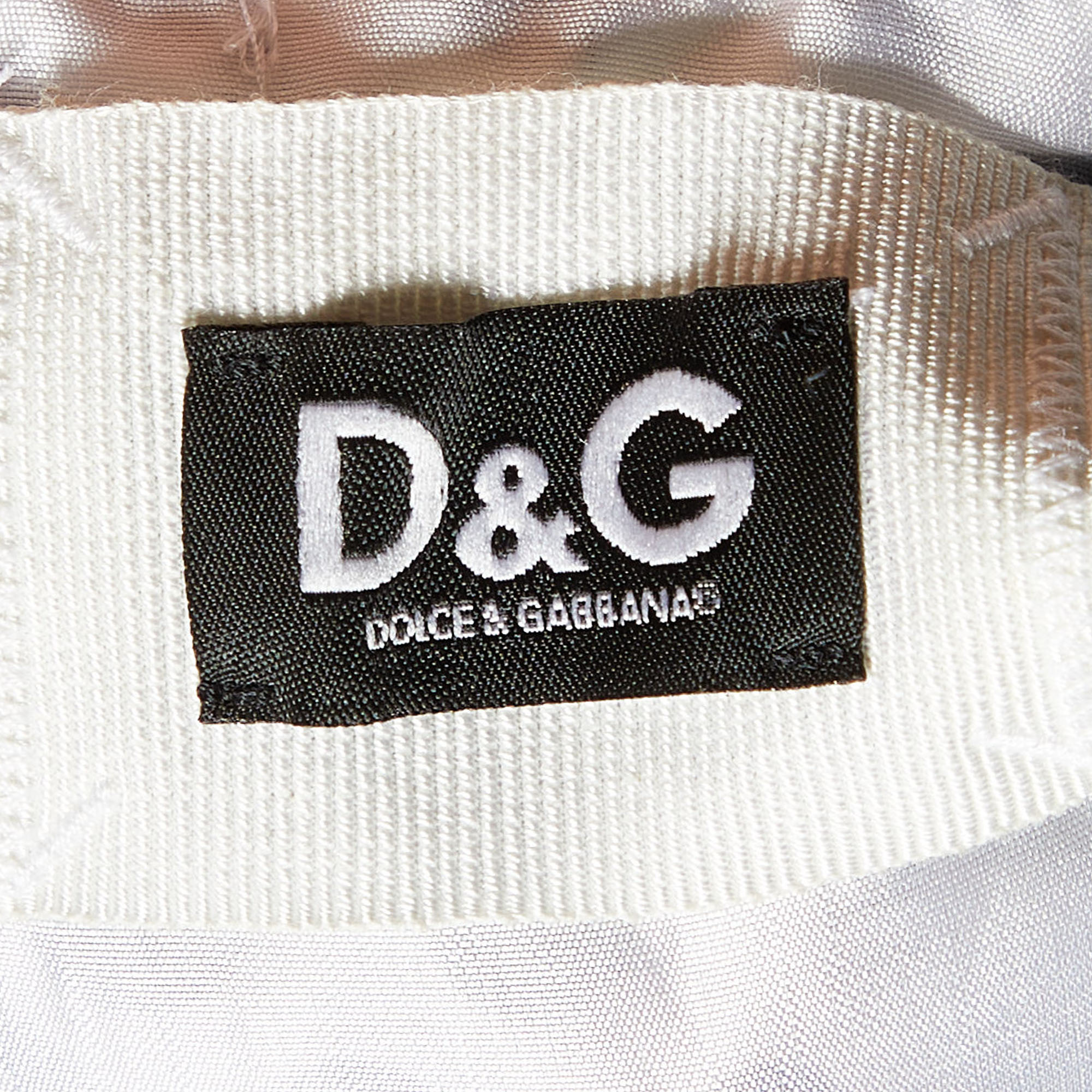 D&G White & Blue Dot Printed Silk Blend Sleeveless Midi Dress L