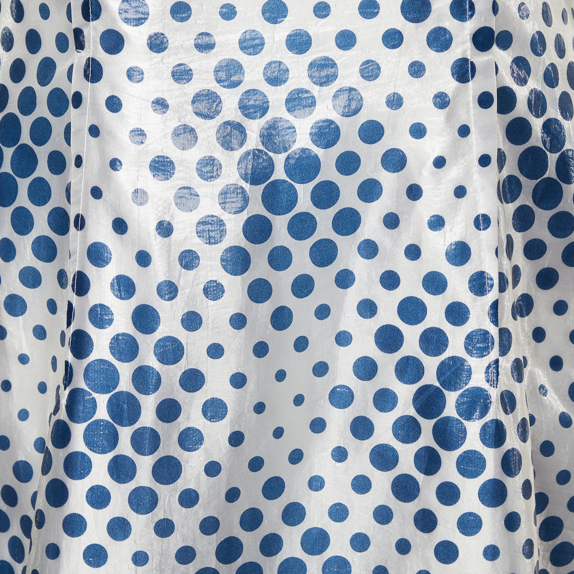 D&G White & Blue Dot Printed Silk Blend Sleeveless Midi Dress L