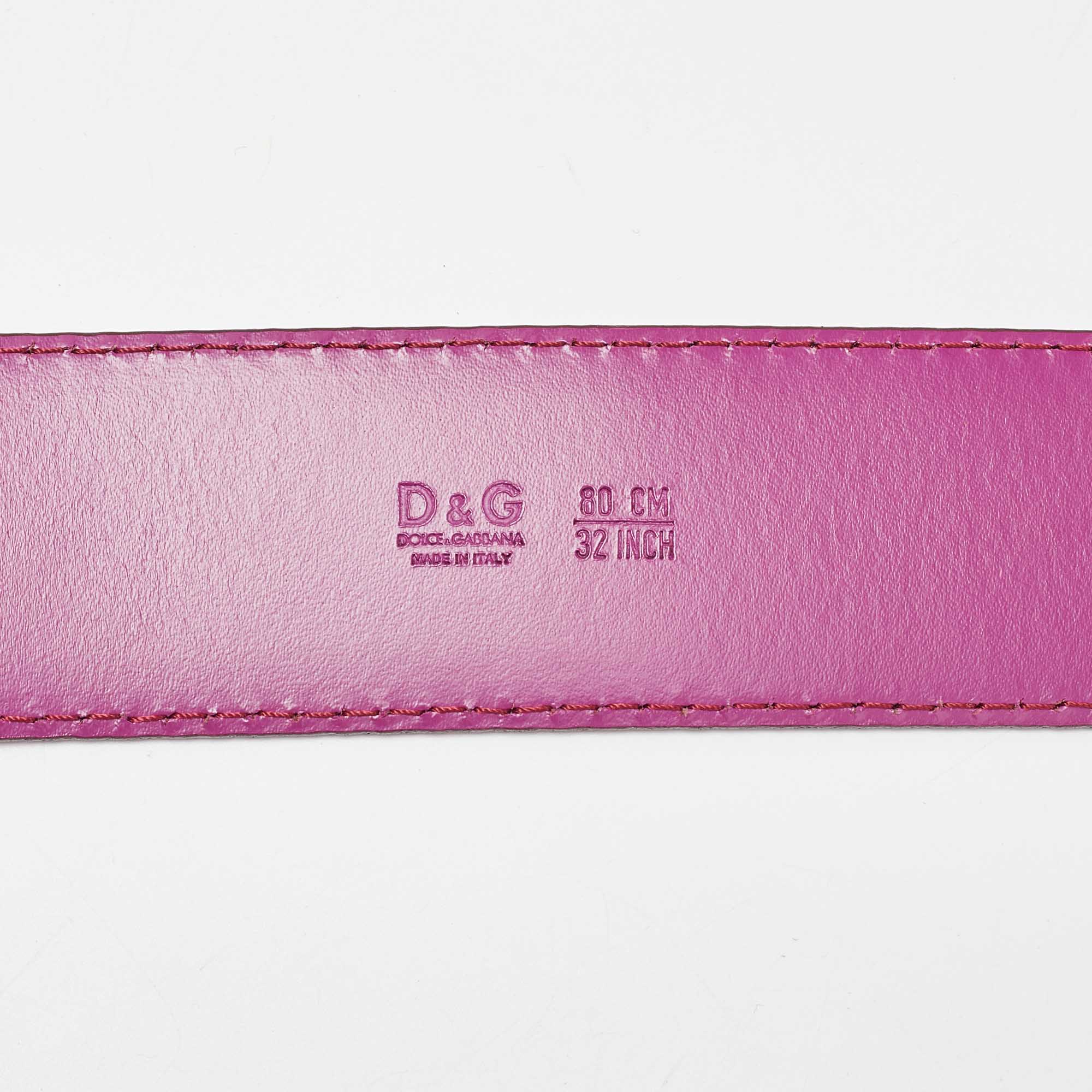 D&G Burgundy Patent Leather Grommet Buckle Belt 80CM