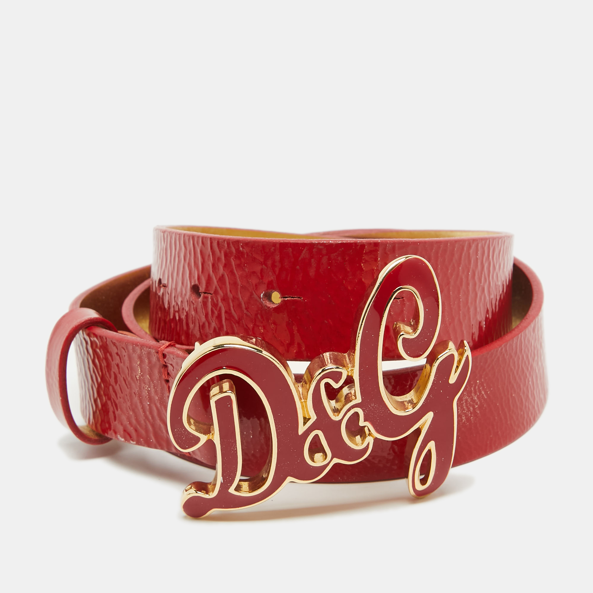 D&g red patent leather logo buckle belt 80 cm