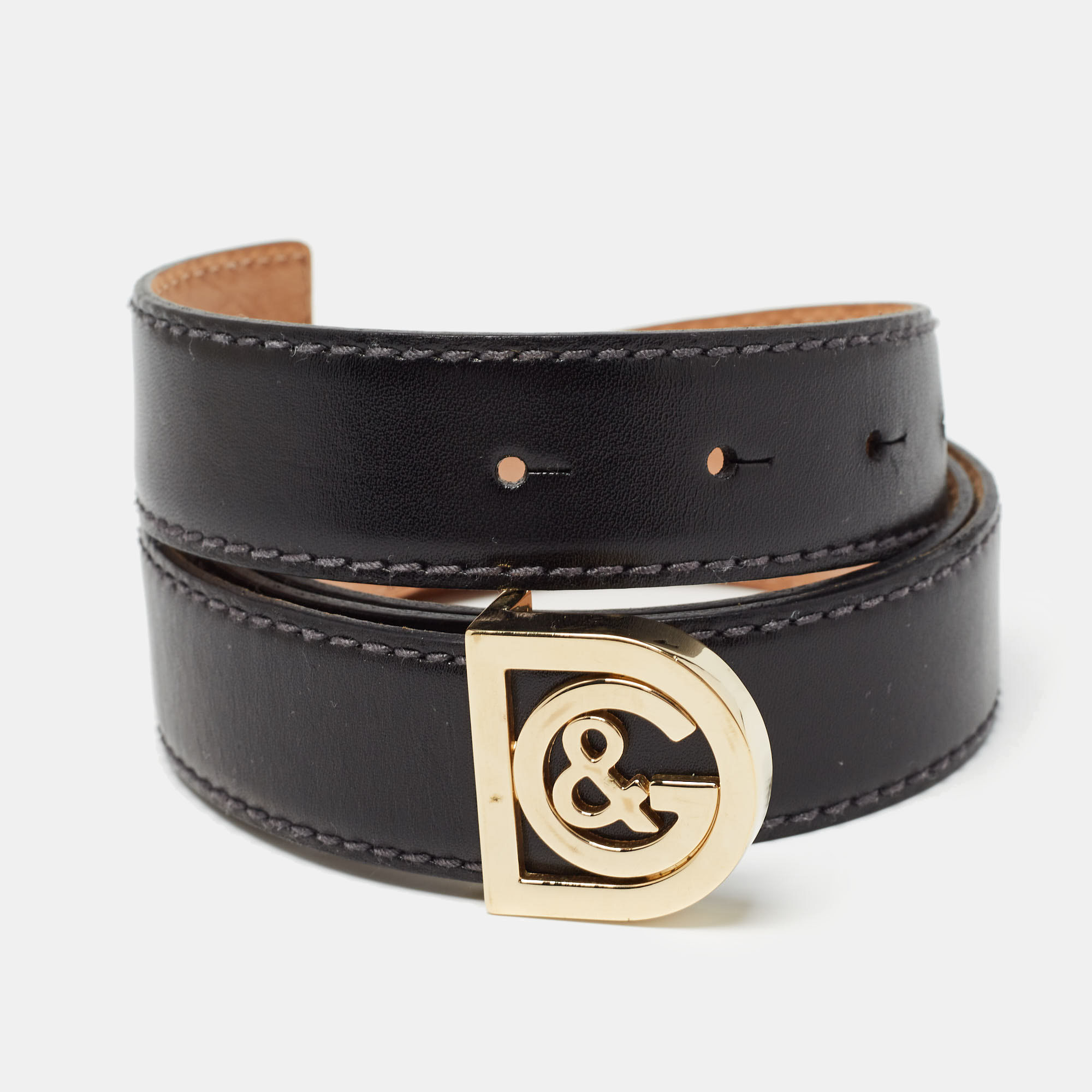 D&g black leather dg logo buckle belt 95cm