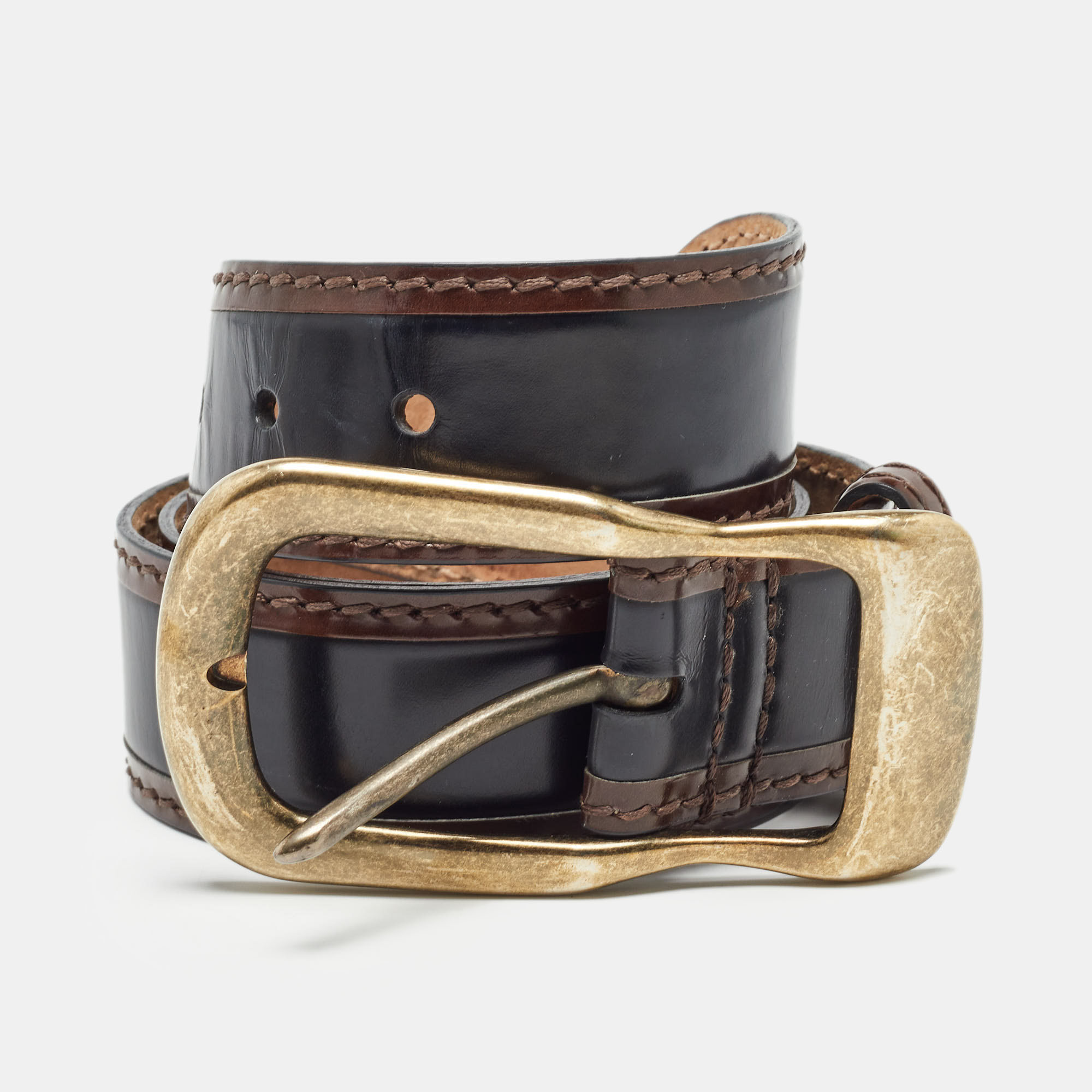 D&g black/brown glossy leather buckle belt 85cm