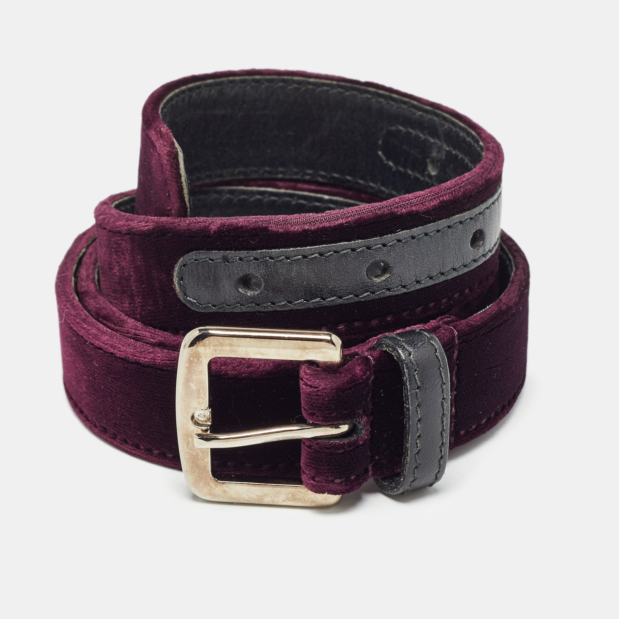 D&g purple/black velvet and leather buckle belt 90cm