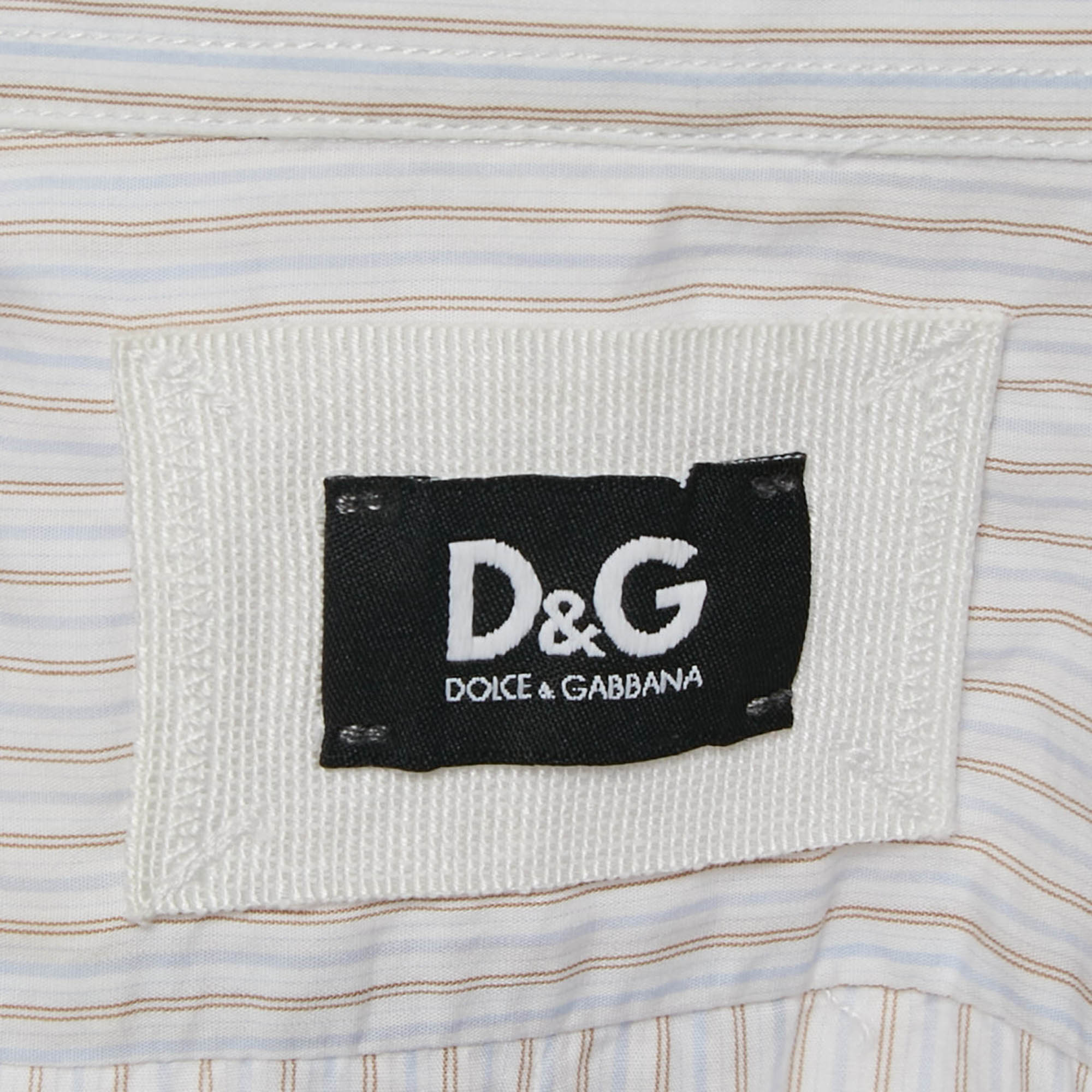 D&G White Stripe Cotton Button Front Shirt M