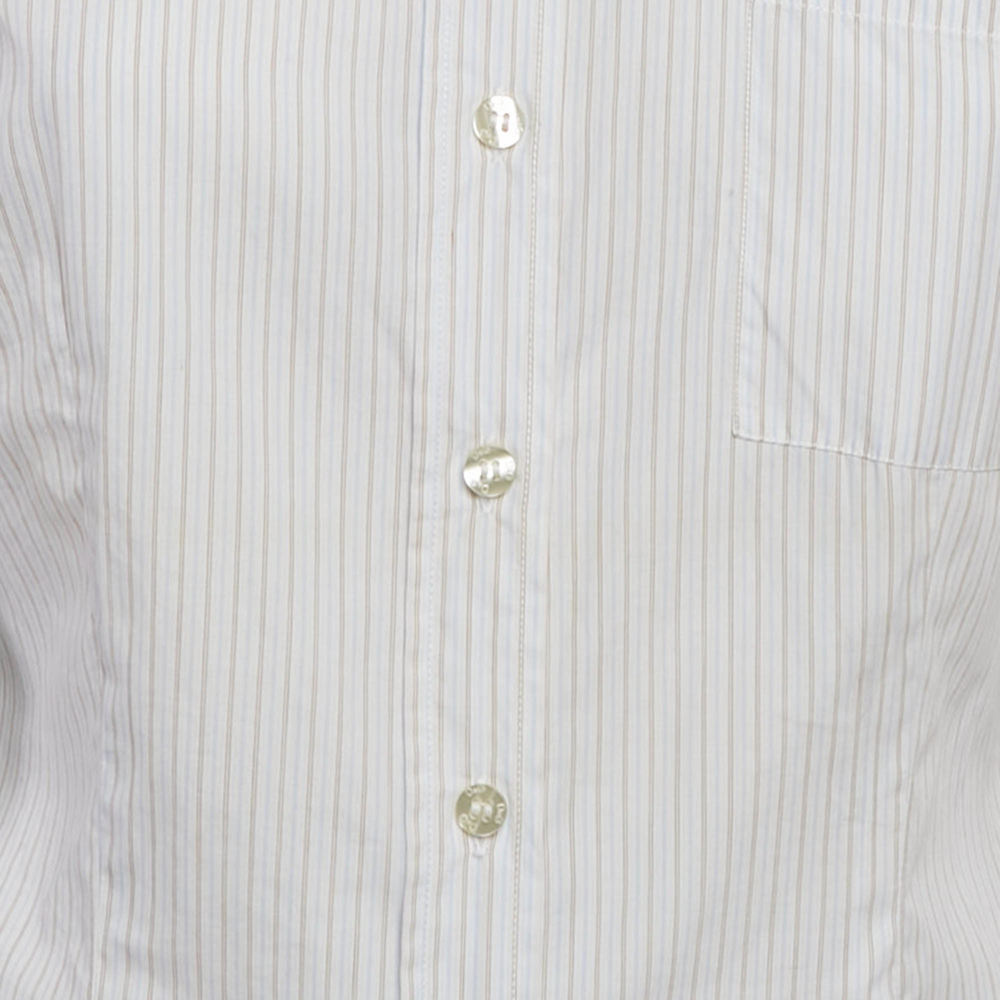 D&G White Stripe Cotton Button Front Shirt M