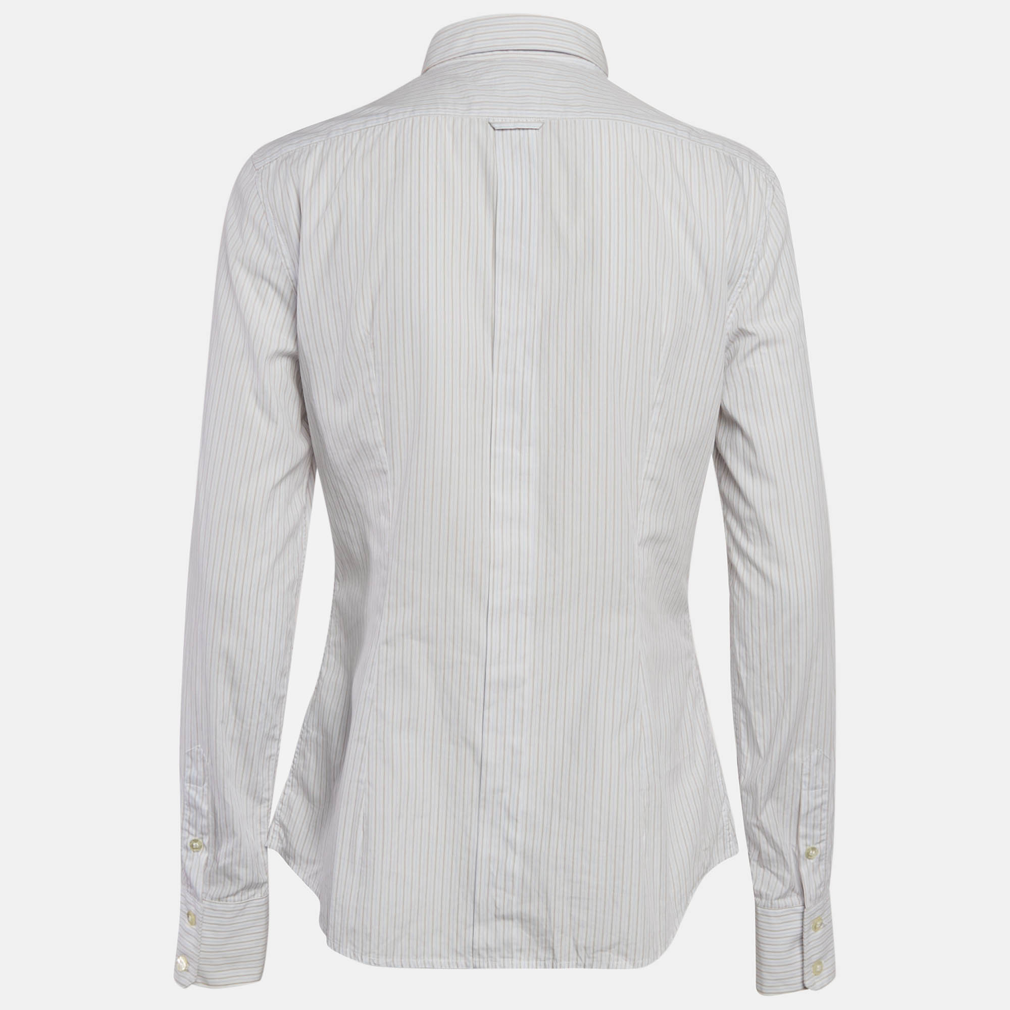 D&G White Stripe Cotton Button Front Shirt M