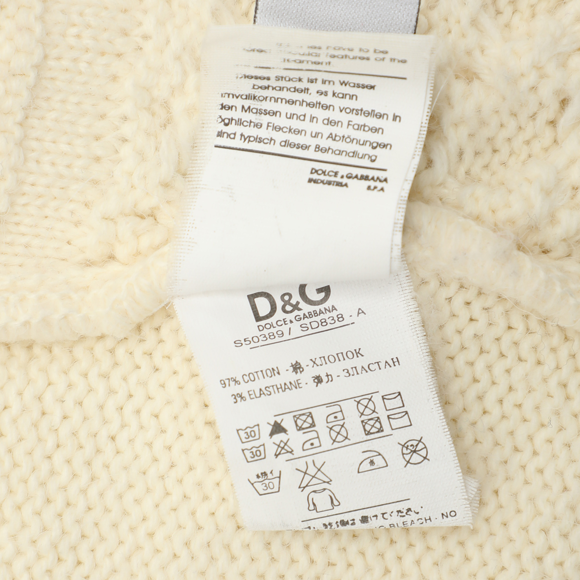 D&G Cream Knitted Cotton Blend Faux Fur Vest S