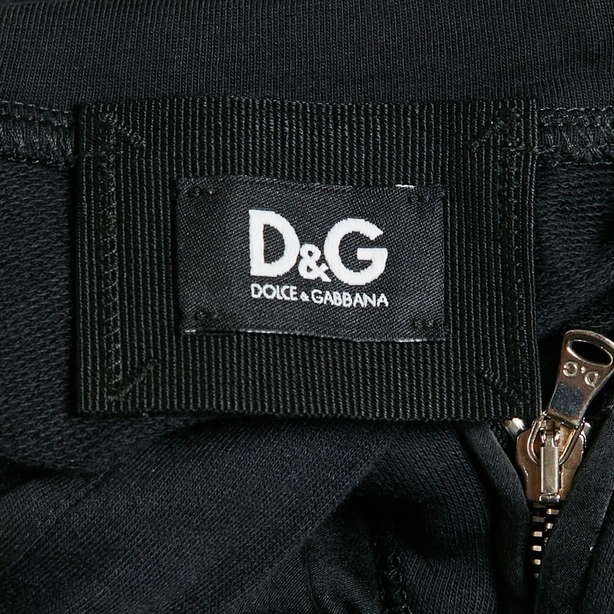 D&G Black Satin And Cotton Knit Zip-Up Jacket S