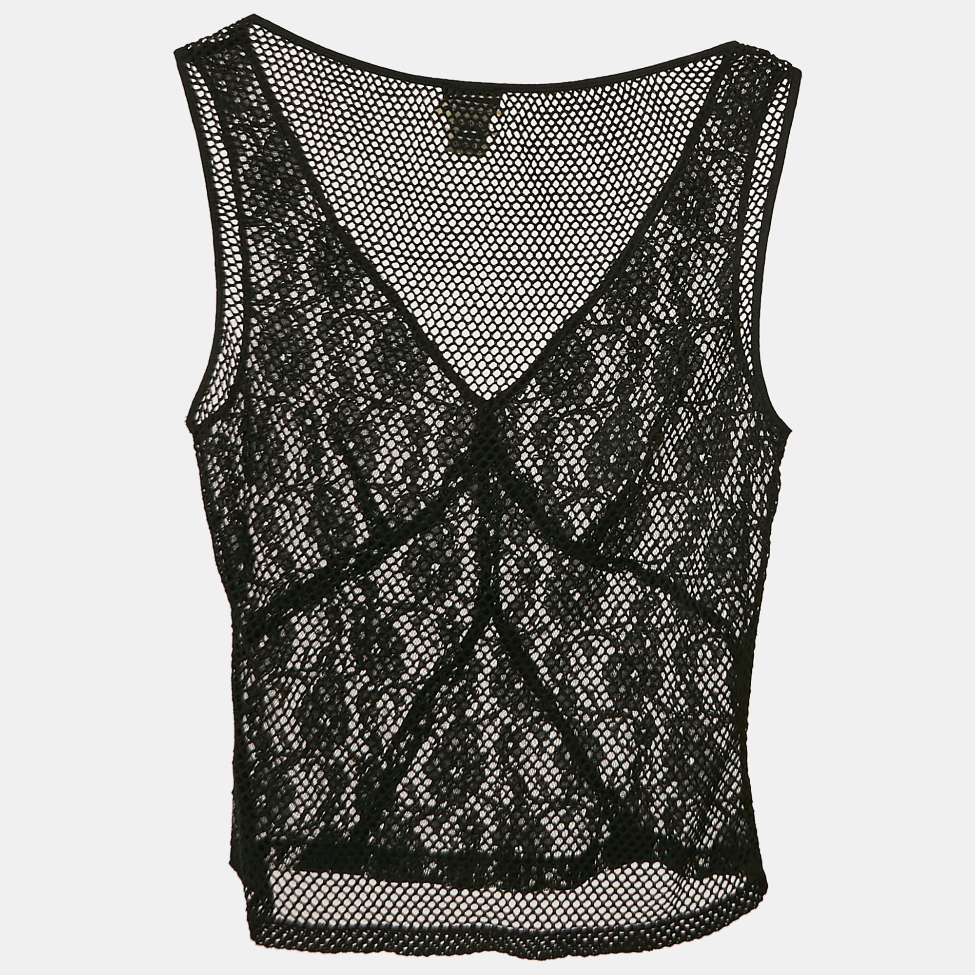 D&G Black Lace And Mesh V-Neck Sheer Tank Top S