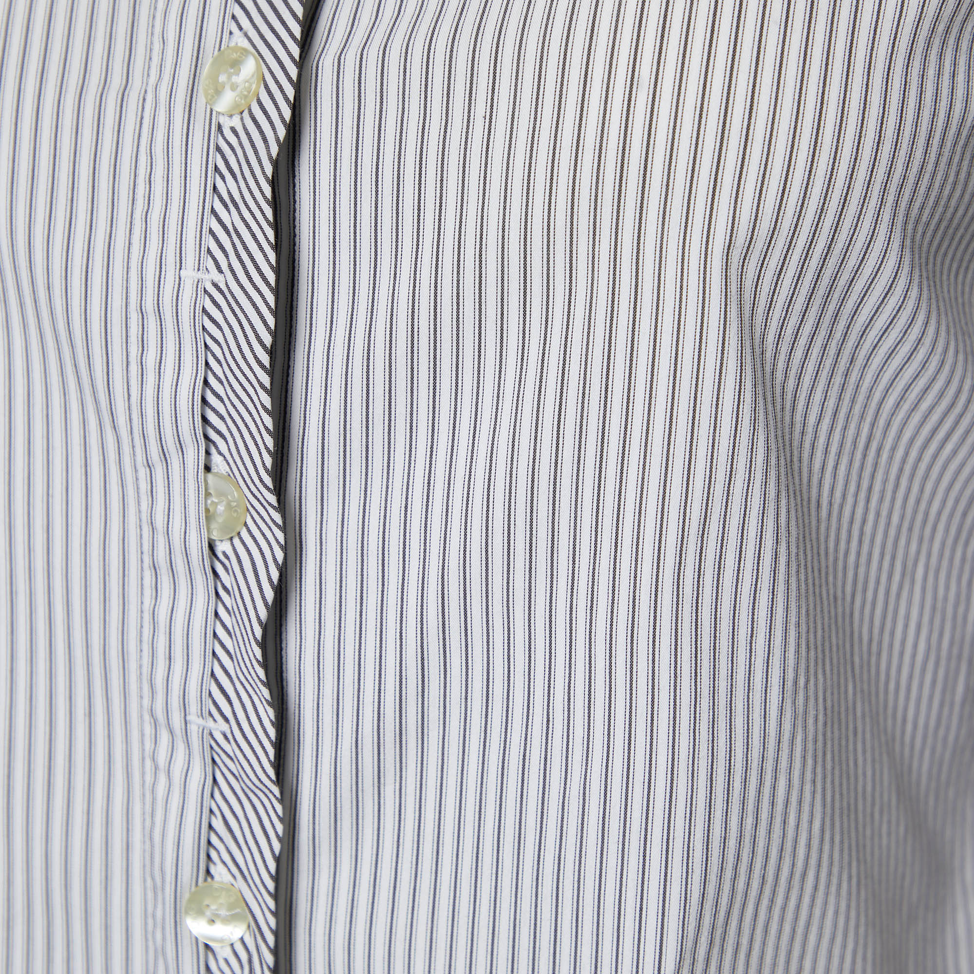 D&G White & Grey Striped Cotton Long Sleeve Shirt S