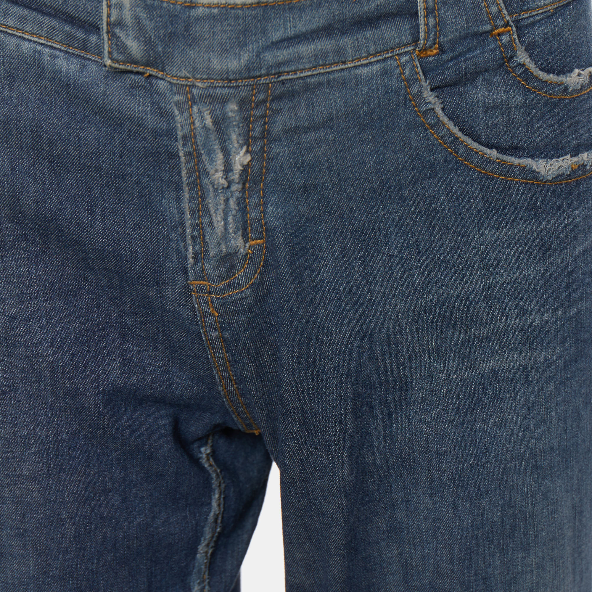 D&G Blue Distressed Denim Straight Leg Jeans M