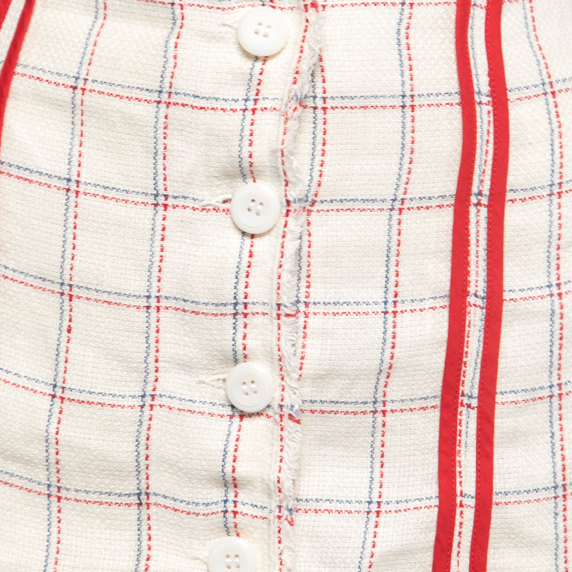 D&G White Checked Patterned Linen Buttoned Mini Skirt S