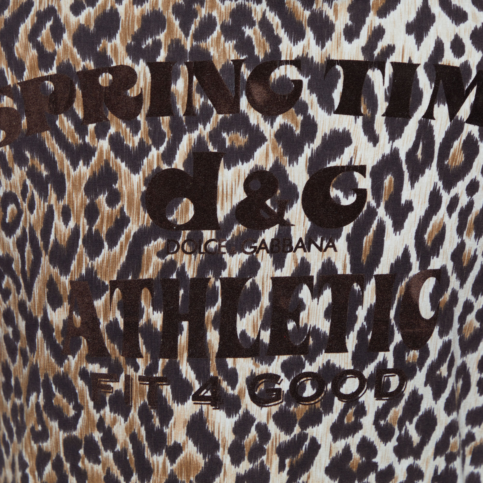 D&G Brown Leopard Printed Cotton Knit V-Neck Crop Jacket L