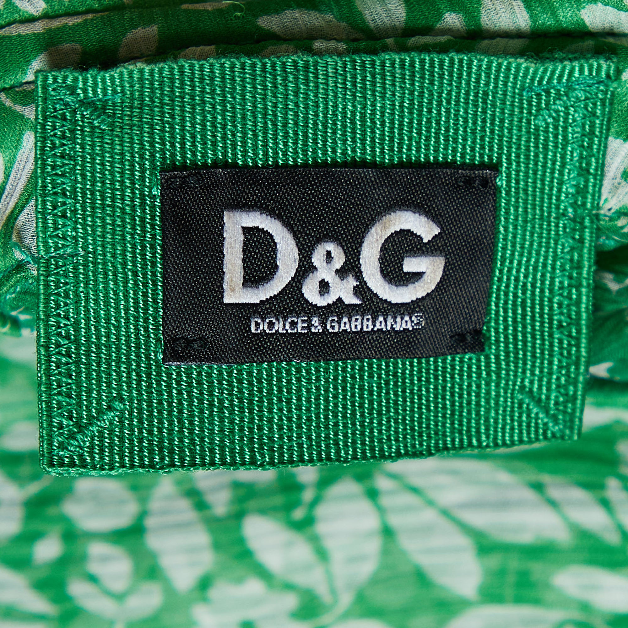 D&G Green Printed Silk Neck Tie Detail Top S