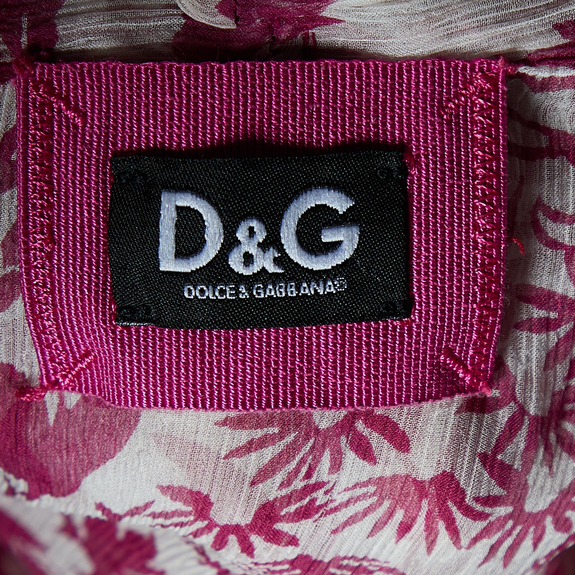 D&G Pink Floral Printed Silk Neck Tie Detail Top S