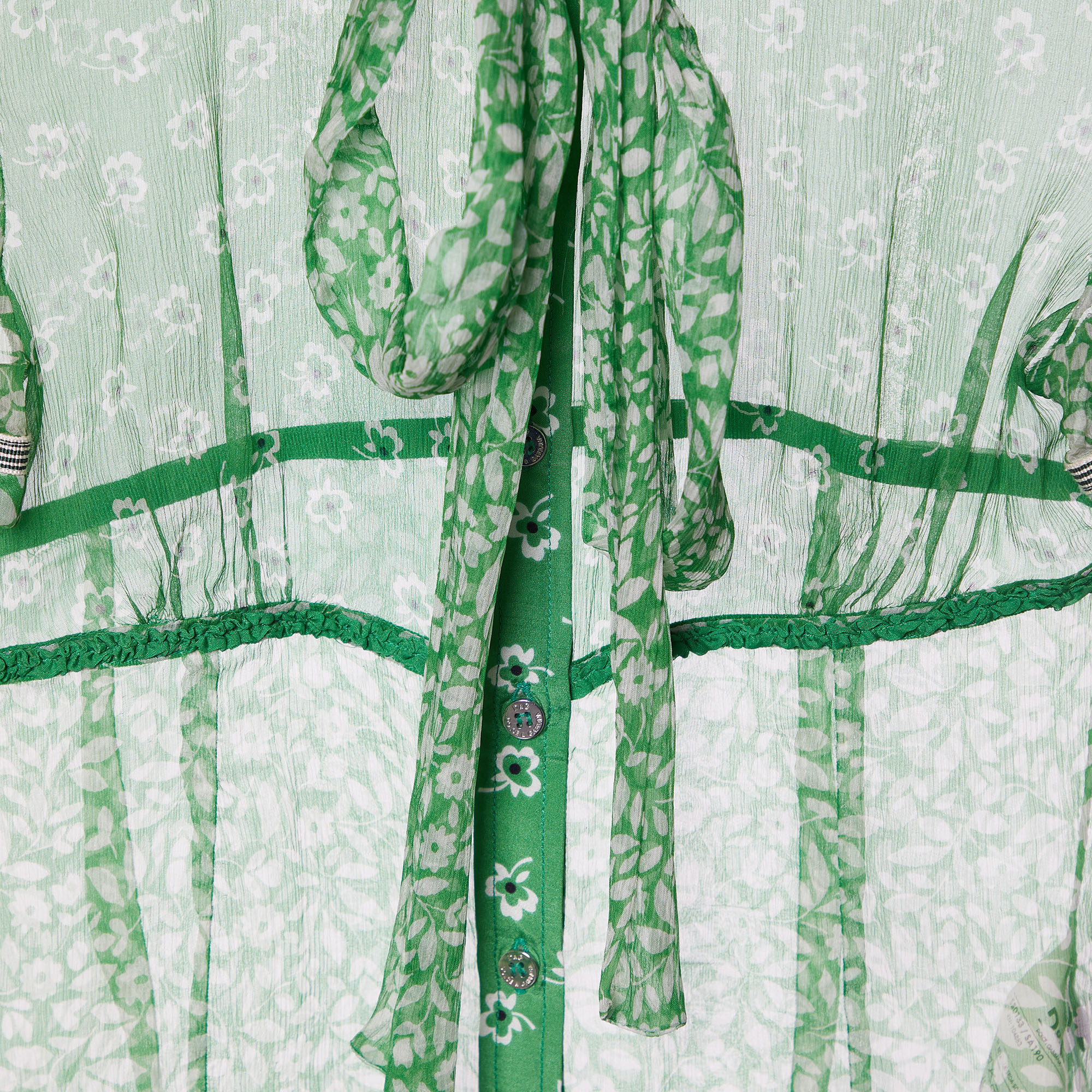 D&G Green Floral Printed Silk Neck Tie Detail Top M